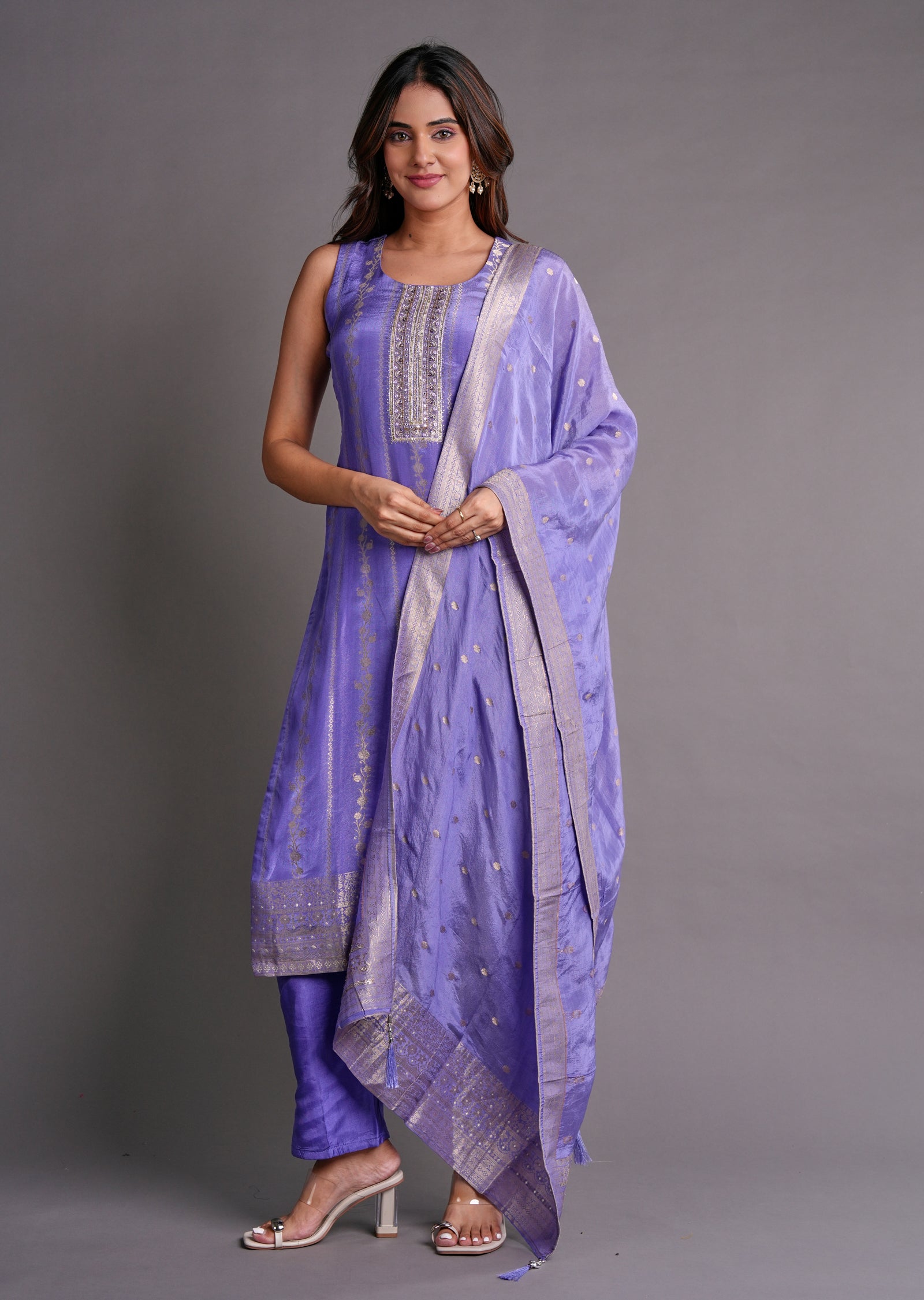Lavender Tissue Silk Straight Cut Suit