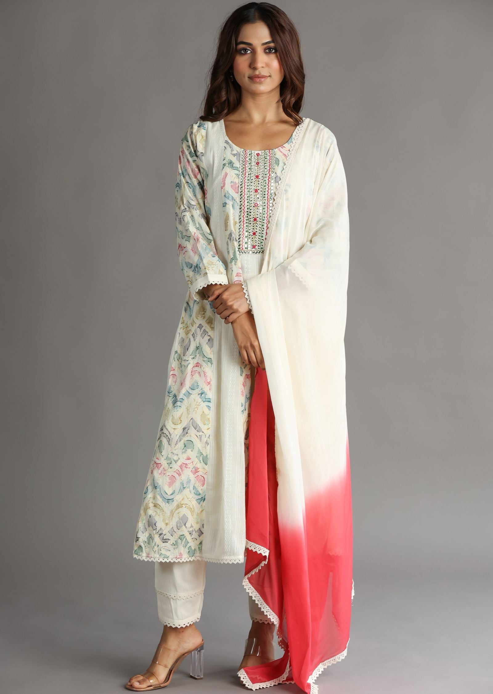 Off White Cotton Anarkali Suit