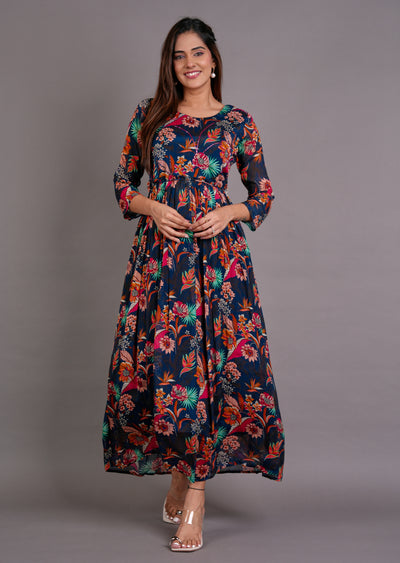 Teal Blue Chinnon Long Dress