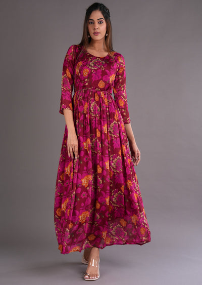 Maroon Chinnon Long Dress