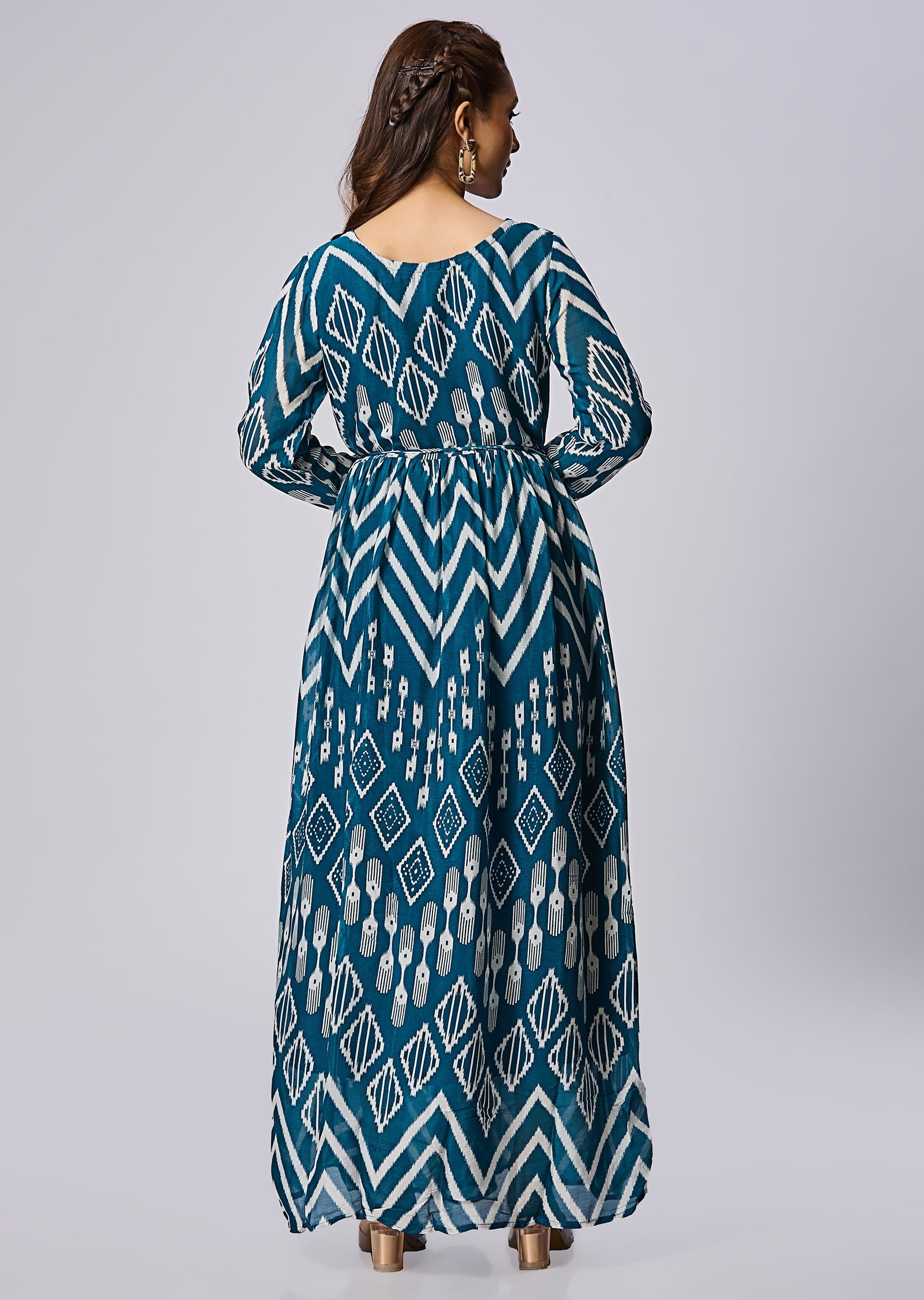 Teal Blue Chinnon Long Dress