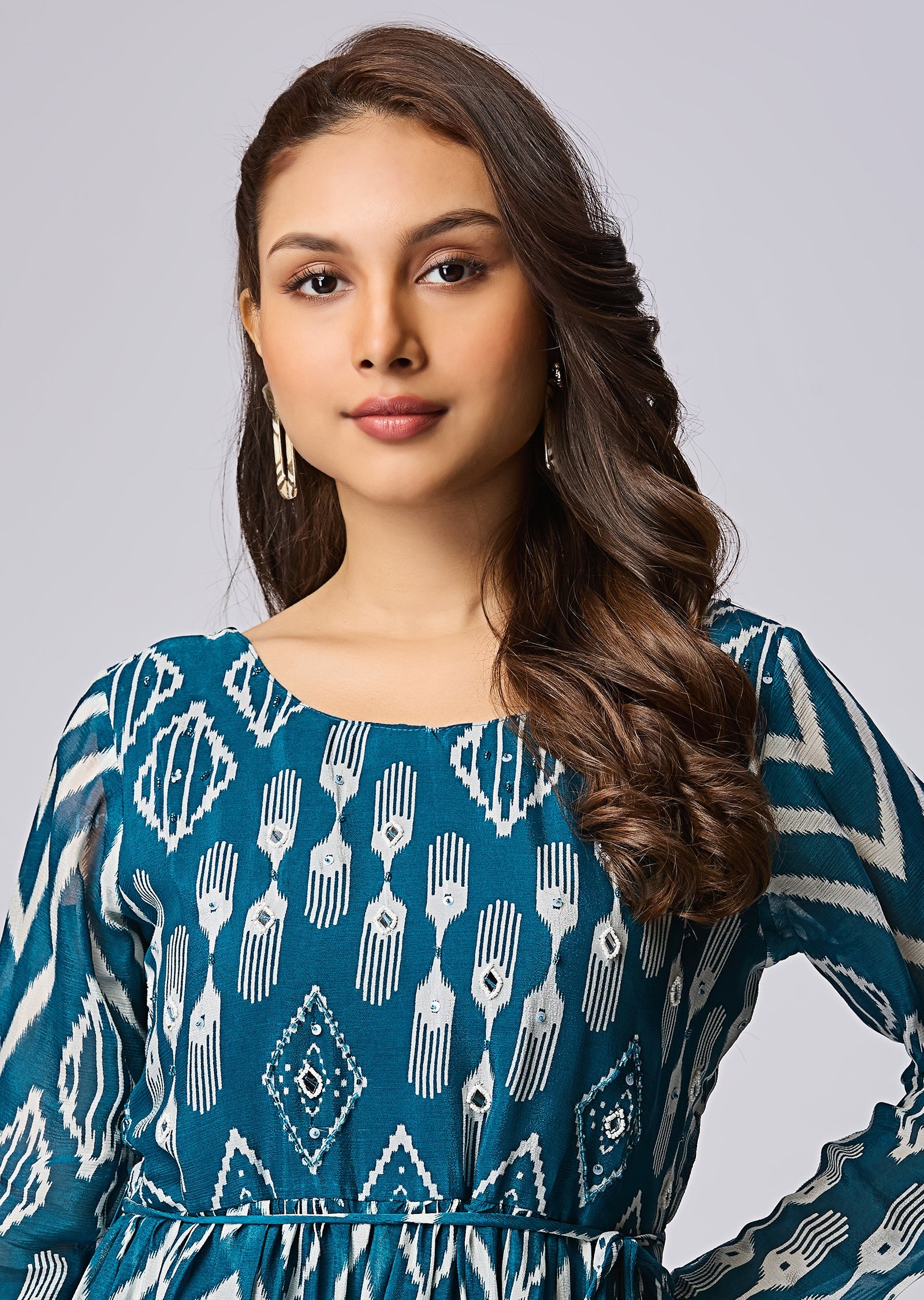 Teal Blue Chinnon Long Dress