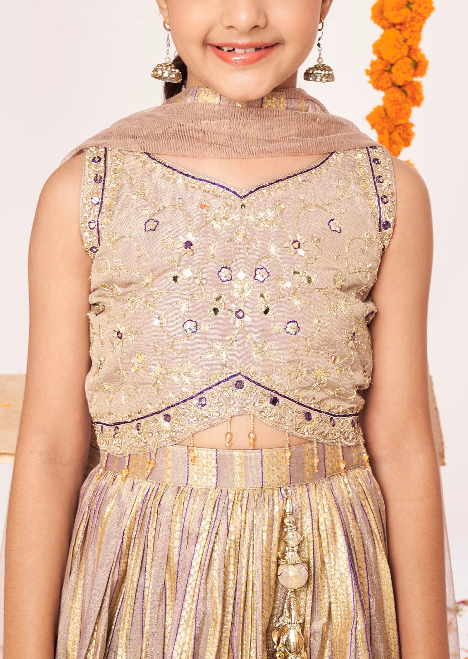 Fawn Tissue Lehenga