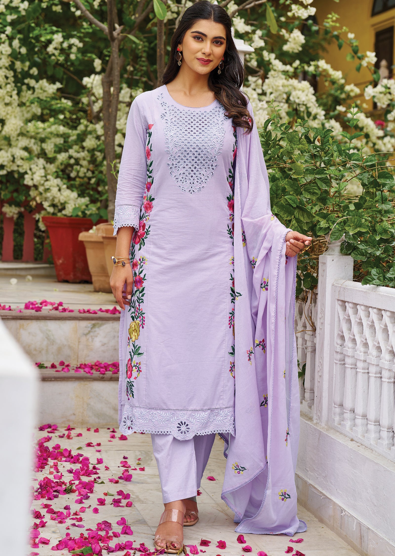 Lavender Cotton Straight Cut Suit