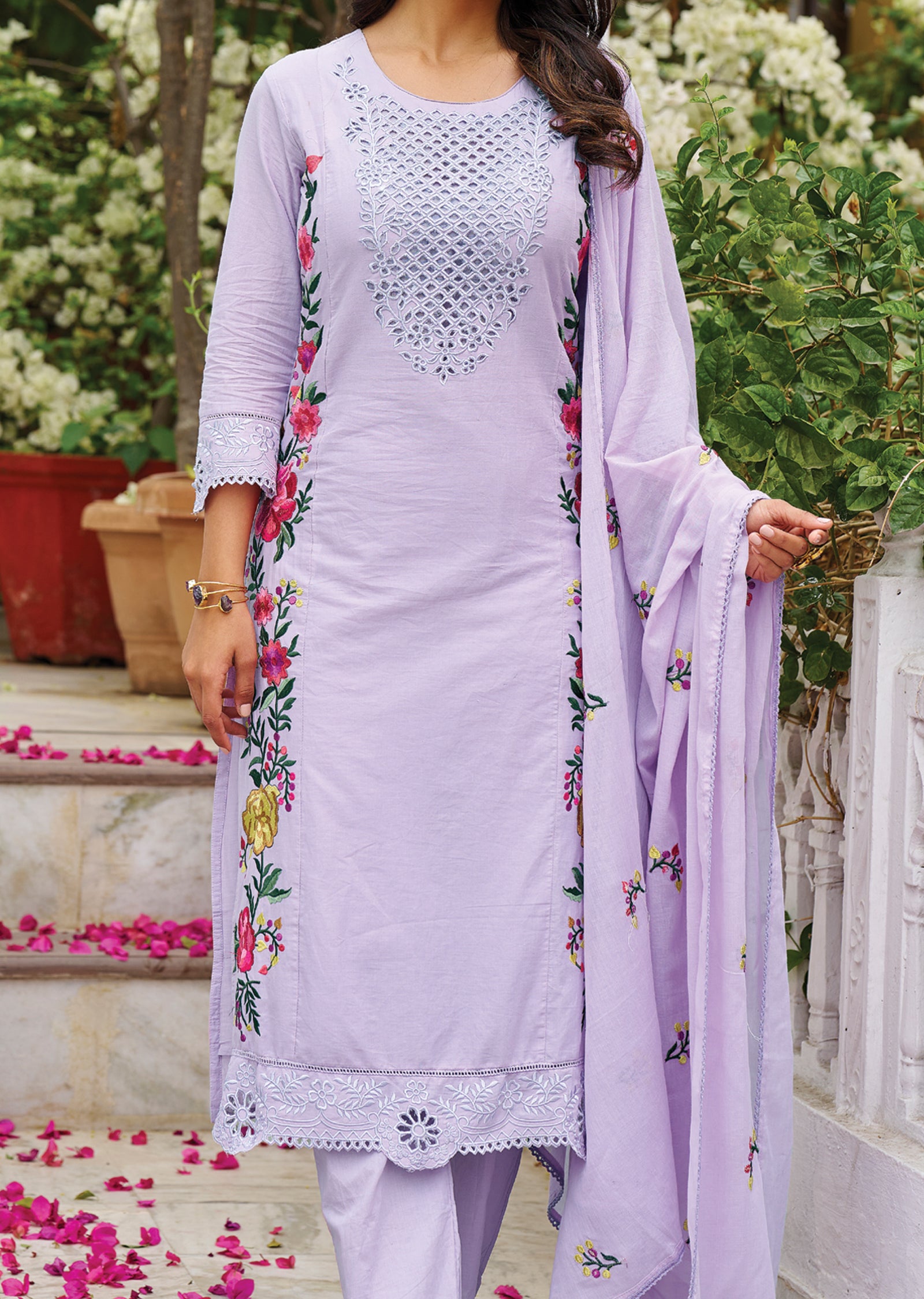 Lavender Cotton Straight Cut Suit