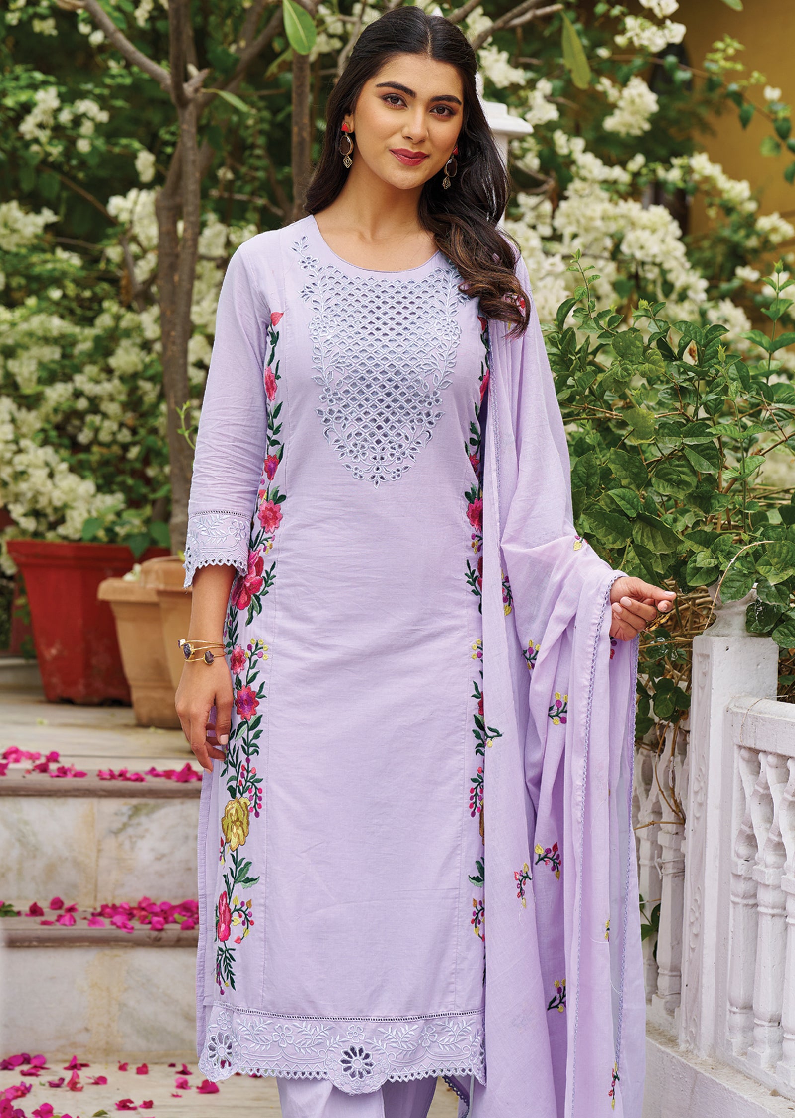 Lavender Cotton Straight Cut Suit