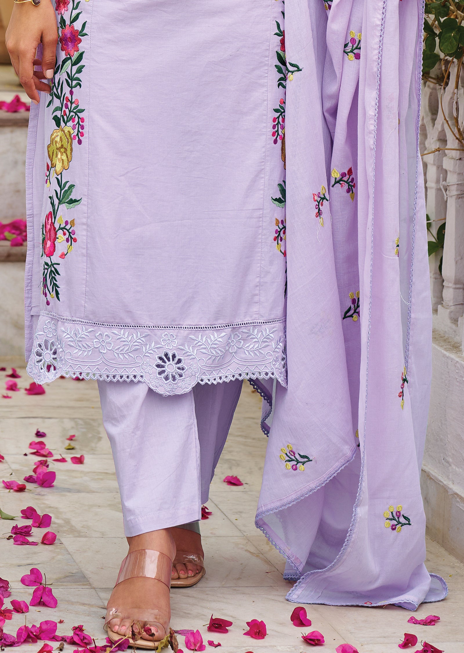 Lavender Cotton Straight Cut Suit