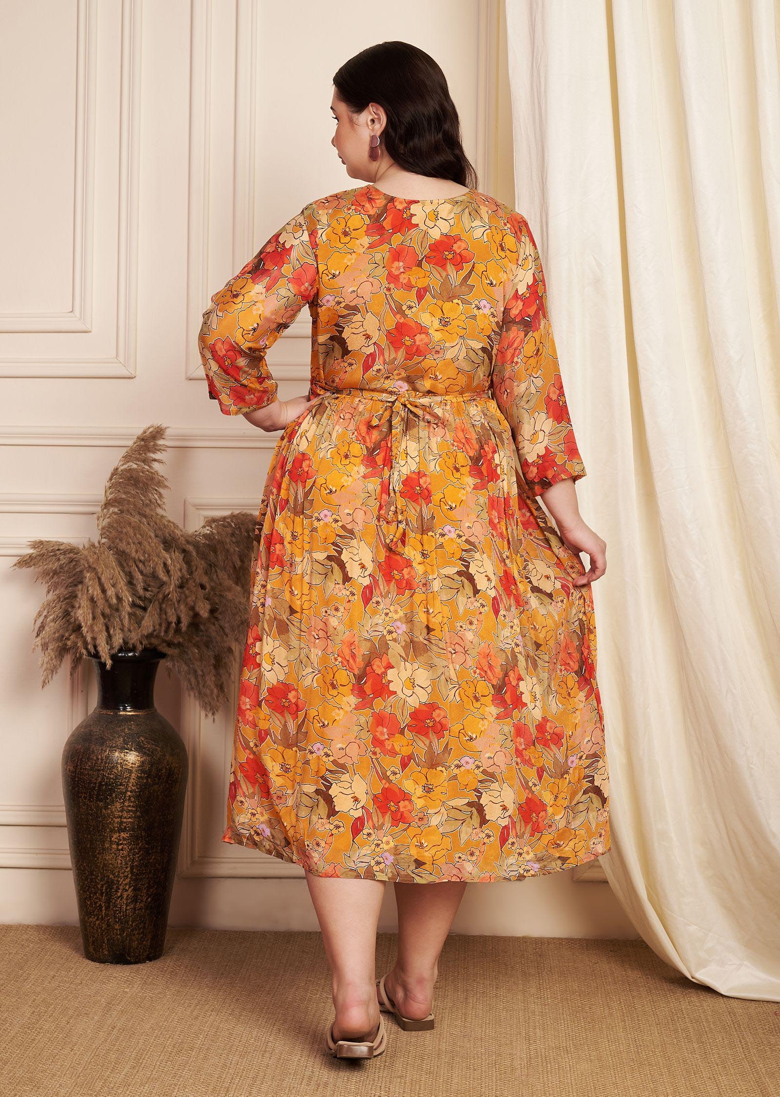 Orange Chinnon Midi Dress