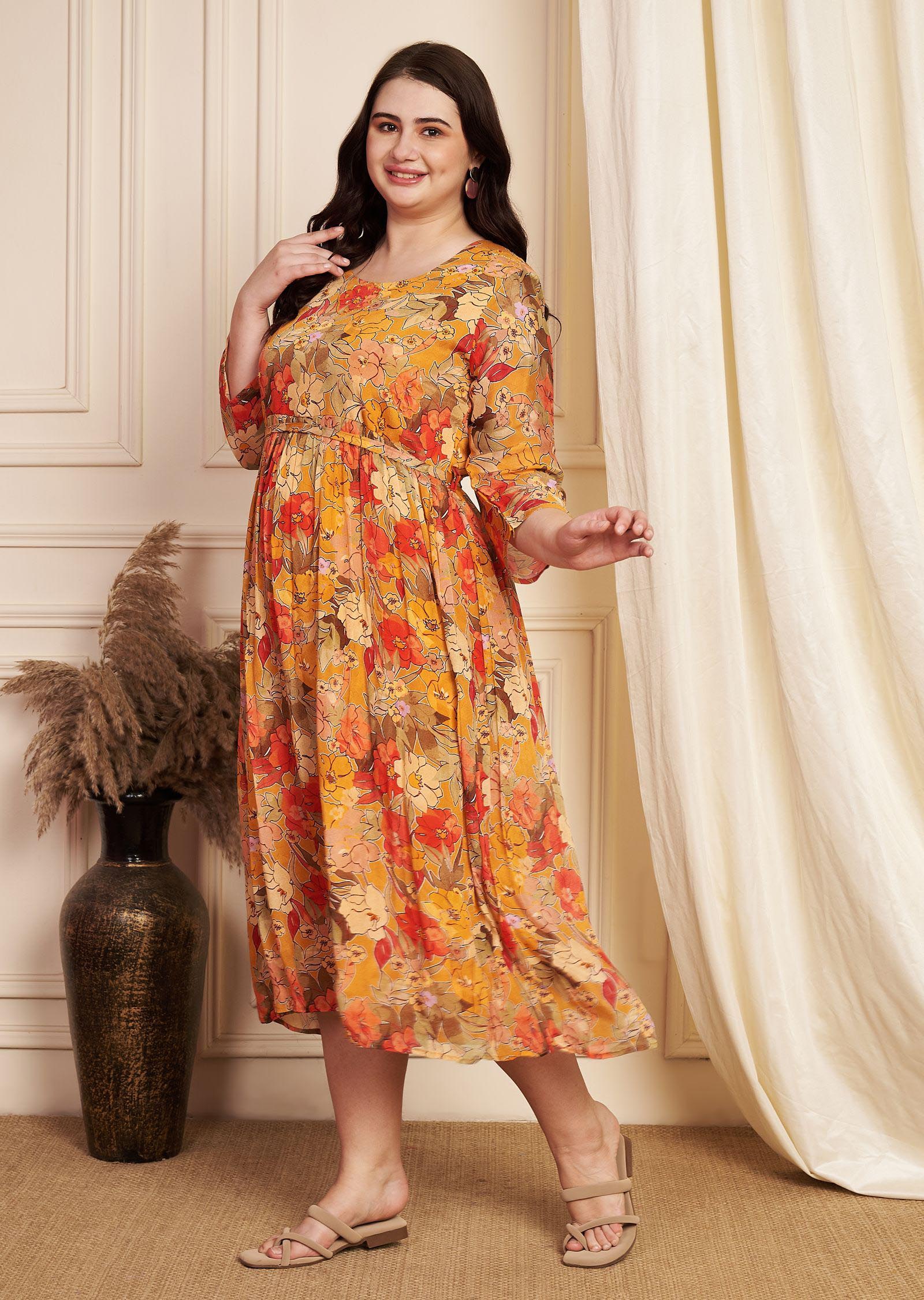 Orange Chinnon Midi Dress