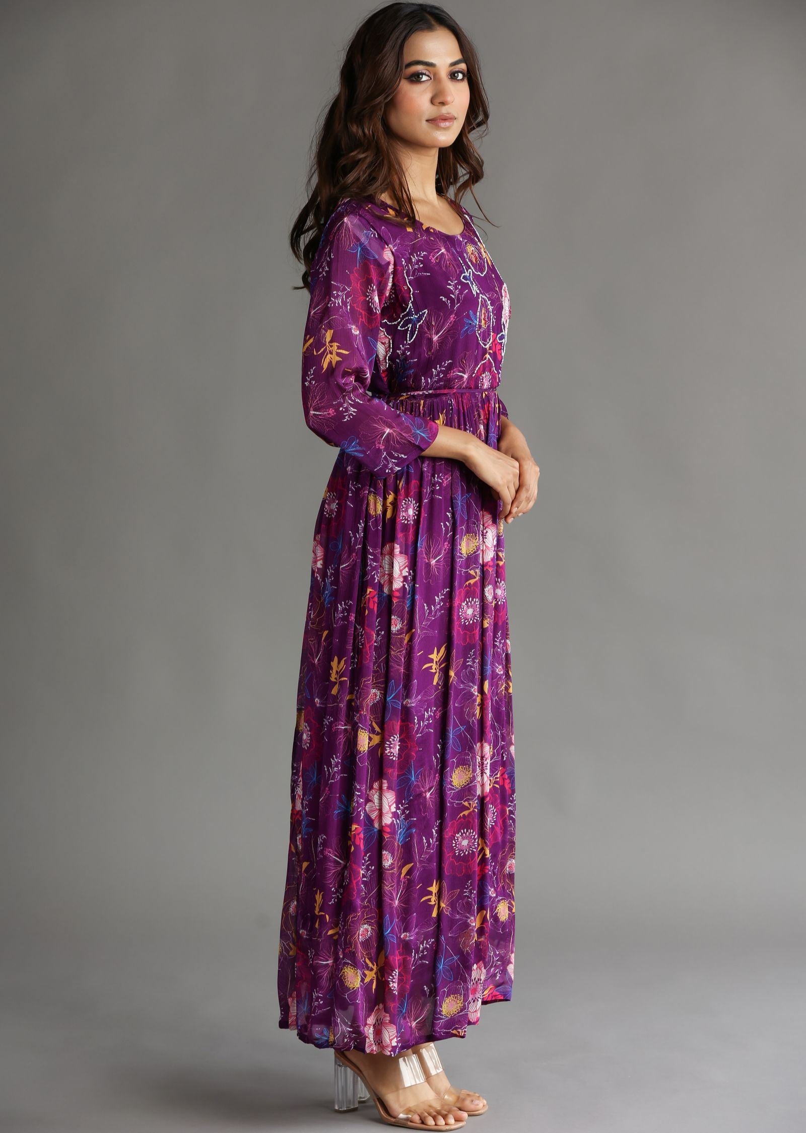 Purple Chinnon Long Dress