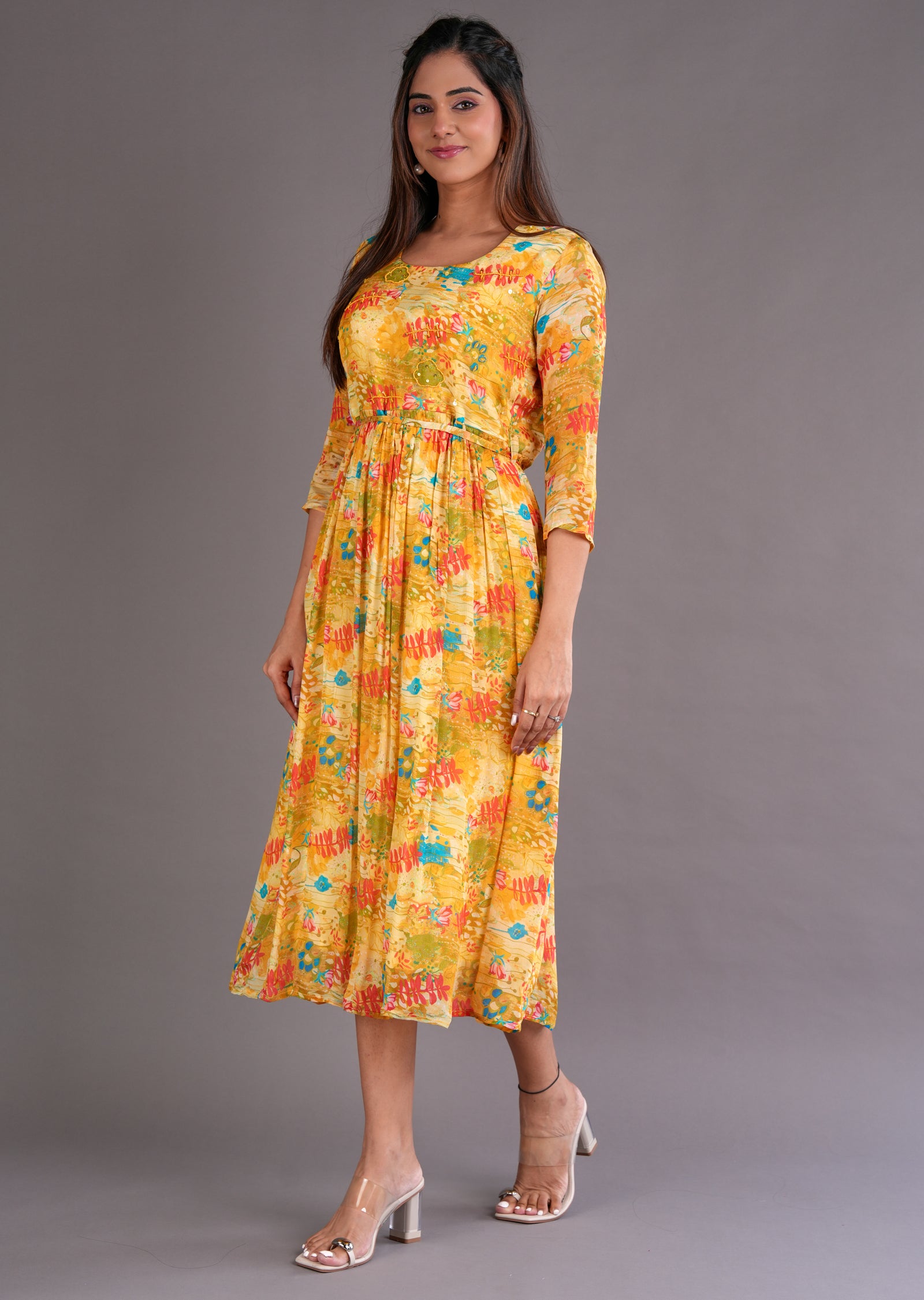Yellow Chinnon Midi Dress