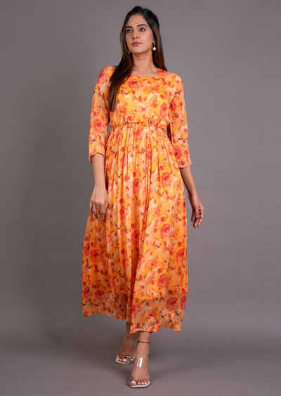 Light Orange Chinnon Long Dress