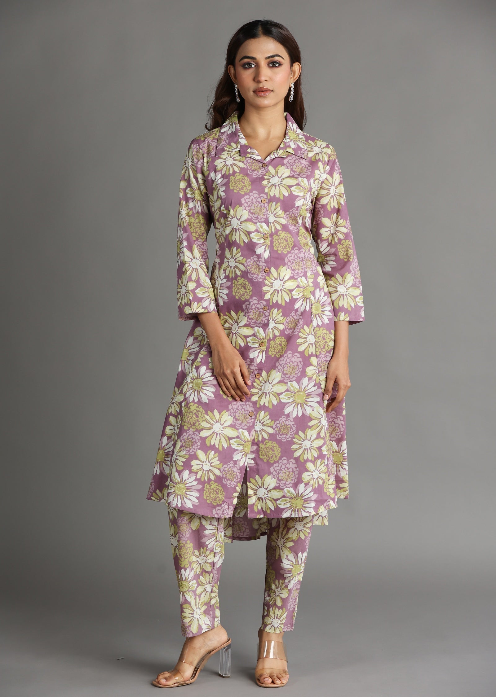 Onion Pink Cotton Straight Cut Kurti Set