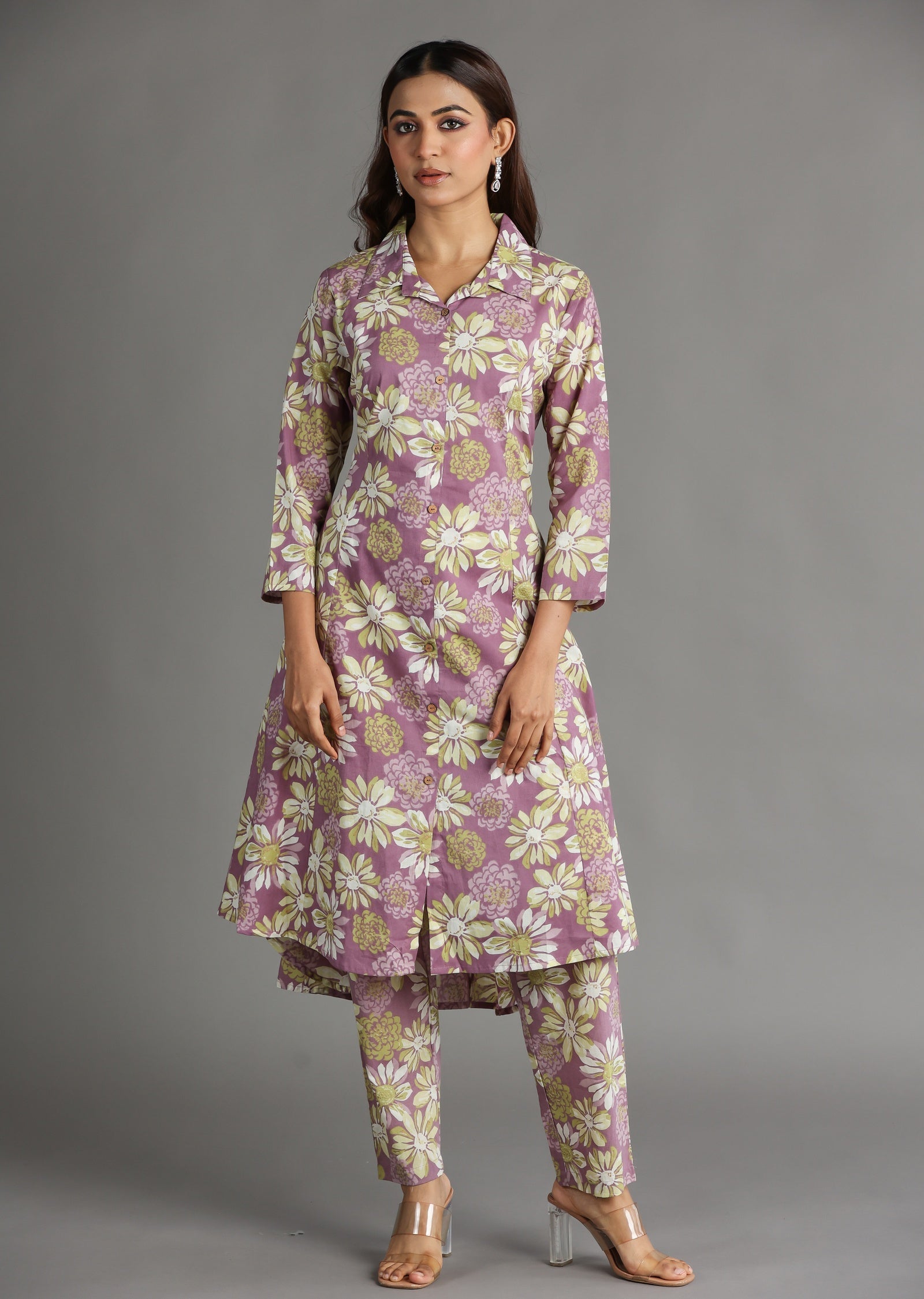 Onion Pink Cotton Straight Cut Kurti Set