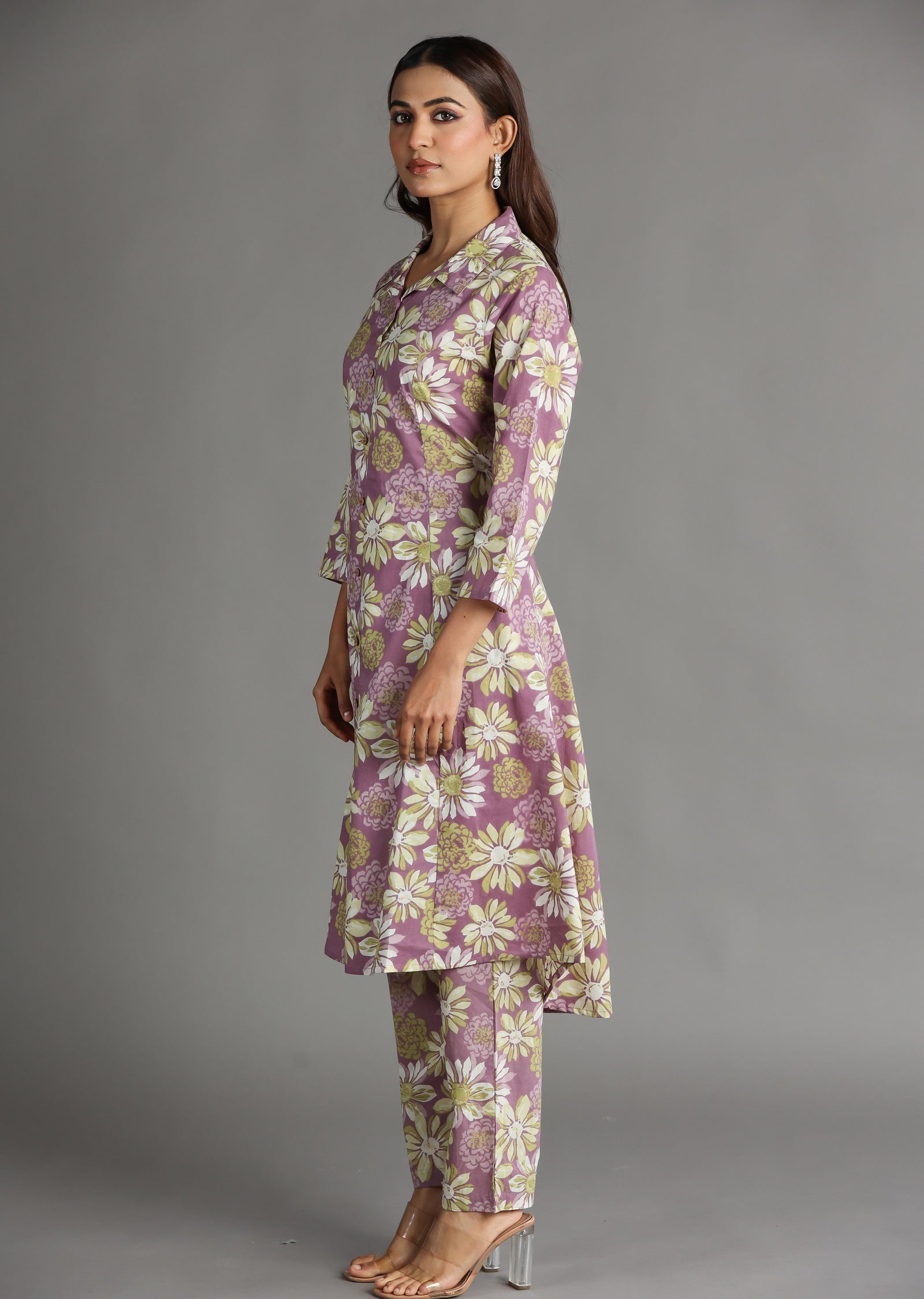 Onion Pink Cotton Straight Cut Kurti Set