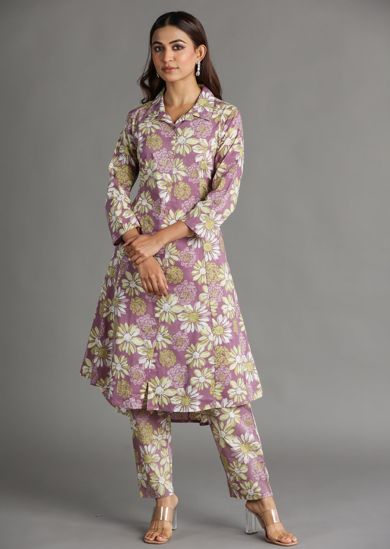 Onion Pink Cotton Straight Cut Kurti Set