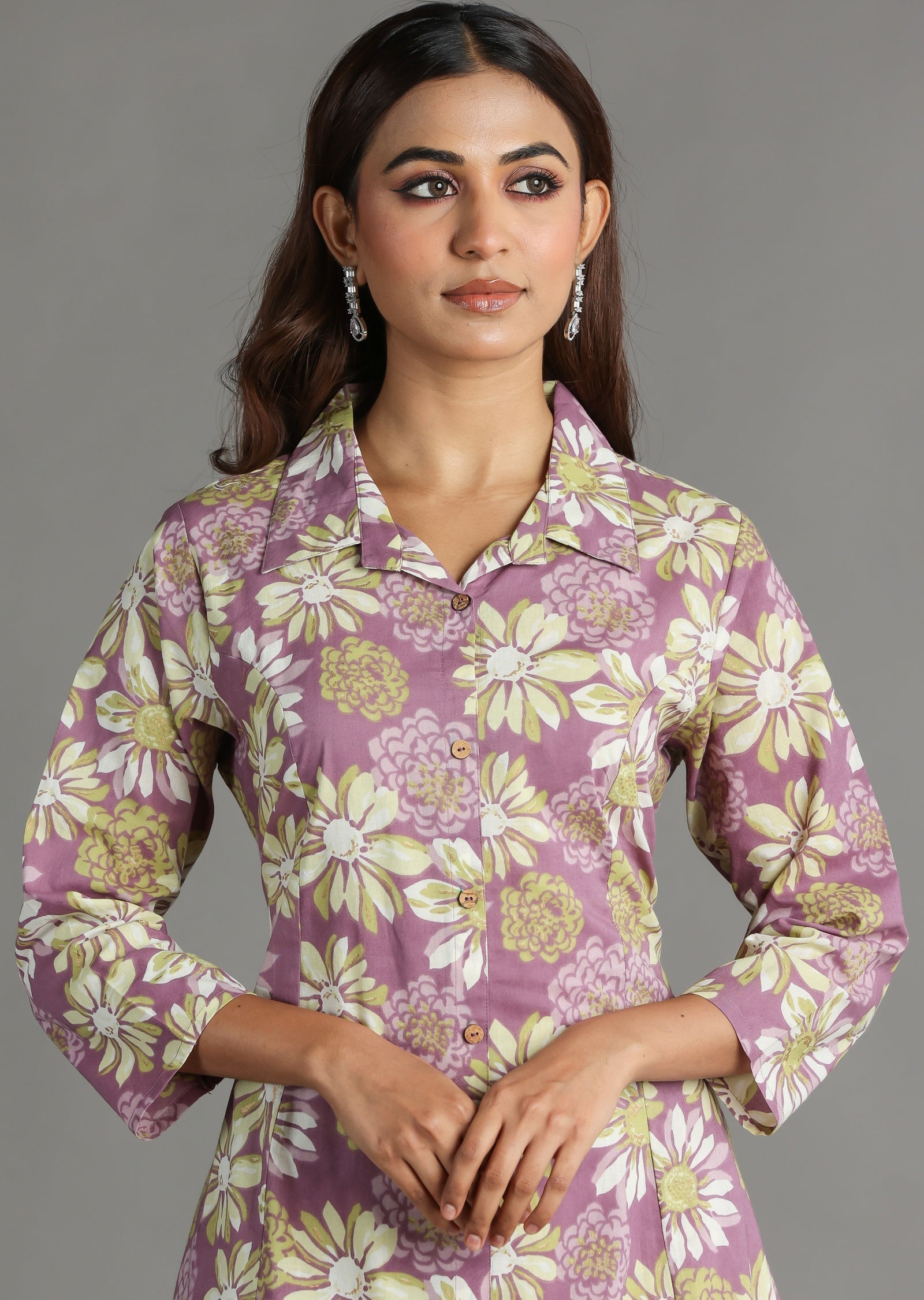 Onion Pink Cotton Straight Cut Kurti Set