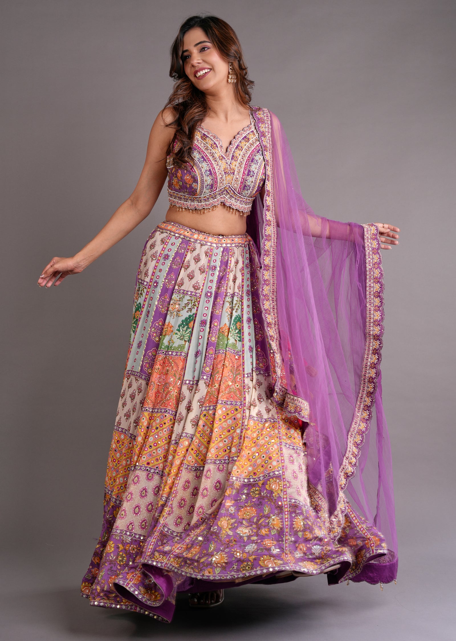 Multi Colour Silk Lehenga