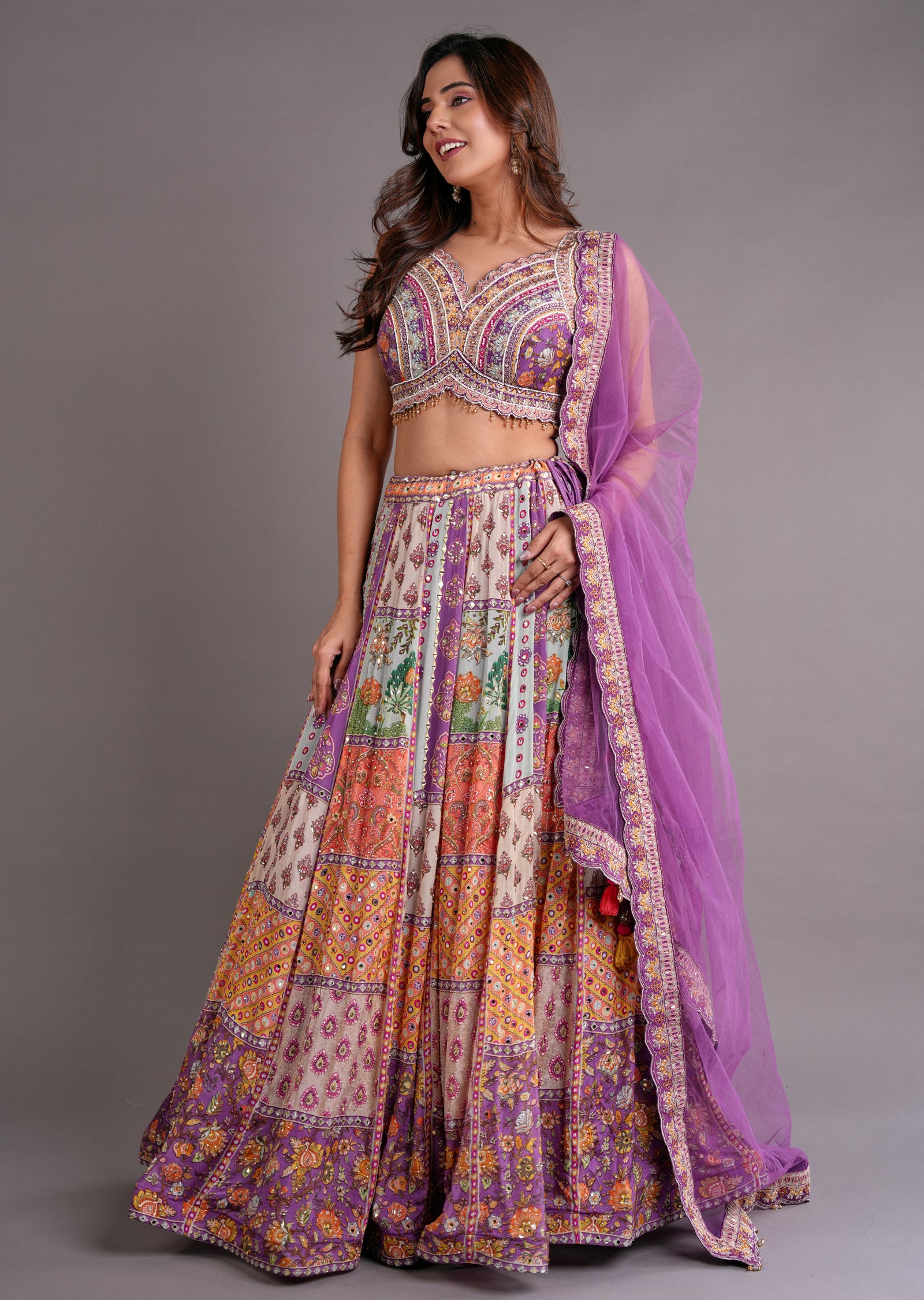 Multi Colour Silk Lehenga