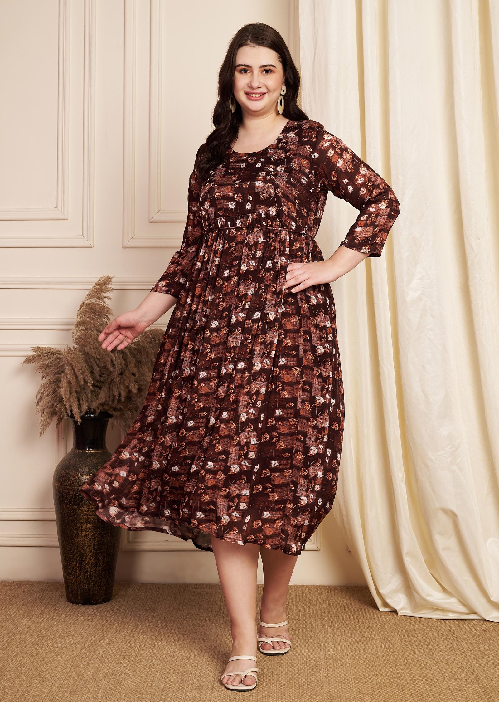 Dark Brown Chinnon Midi Dress