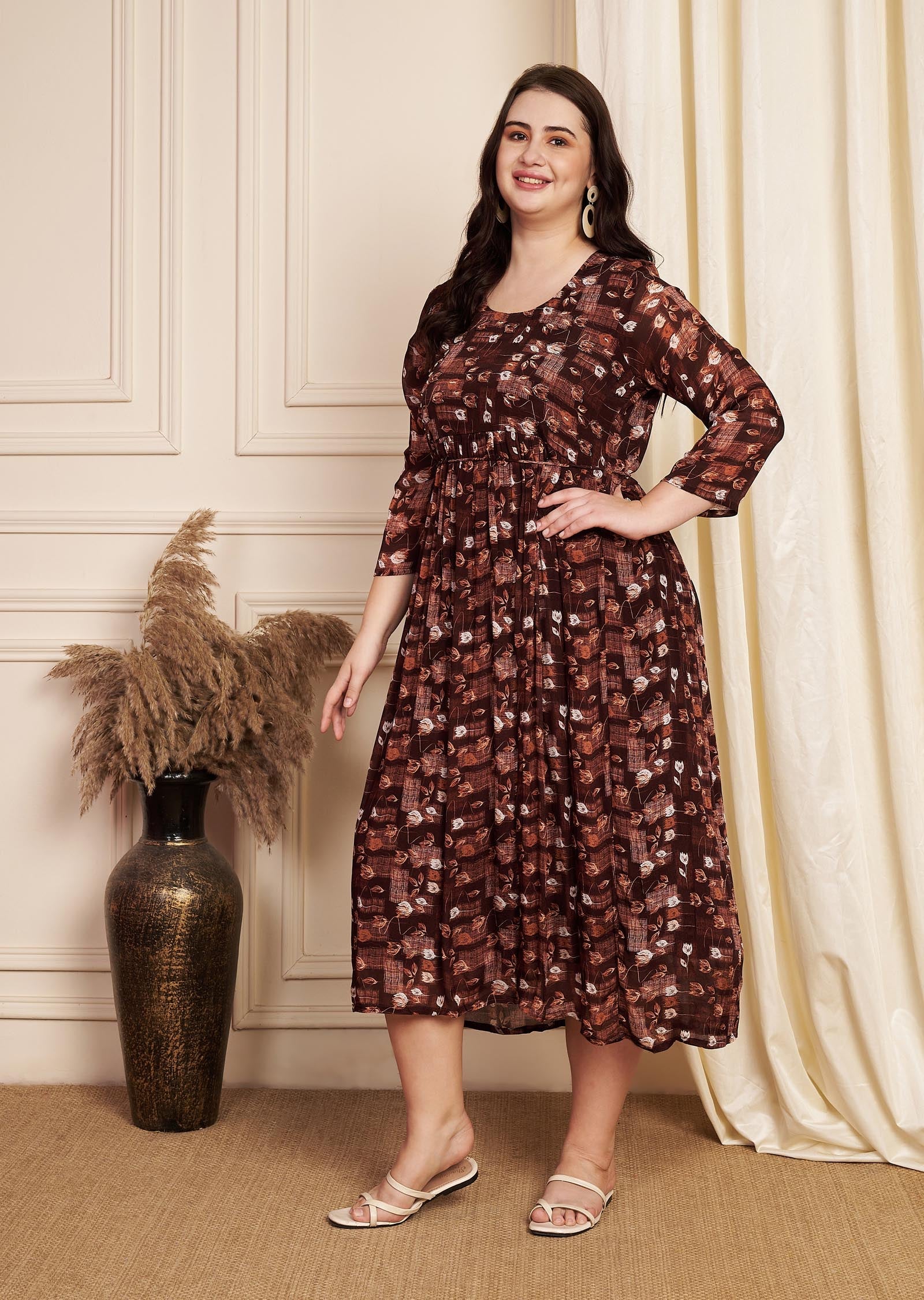 Dark Brown Chinnon Midi Dress