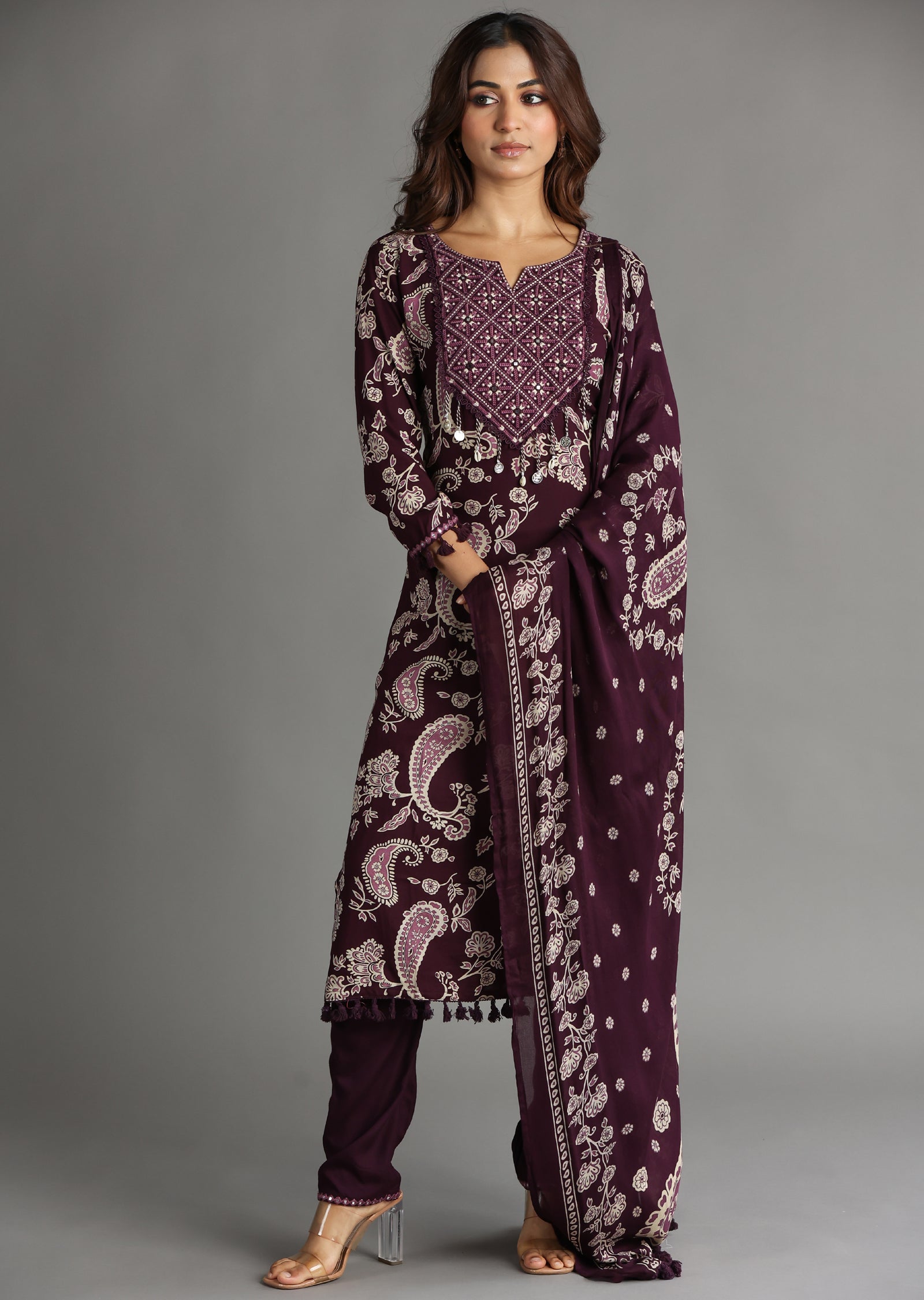 Wine Reyon Straight Cut Suit