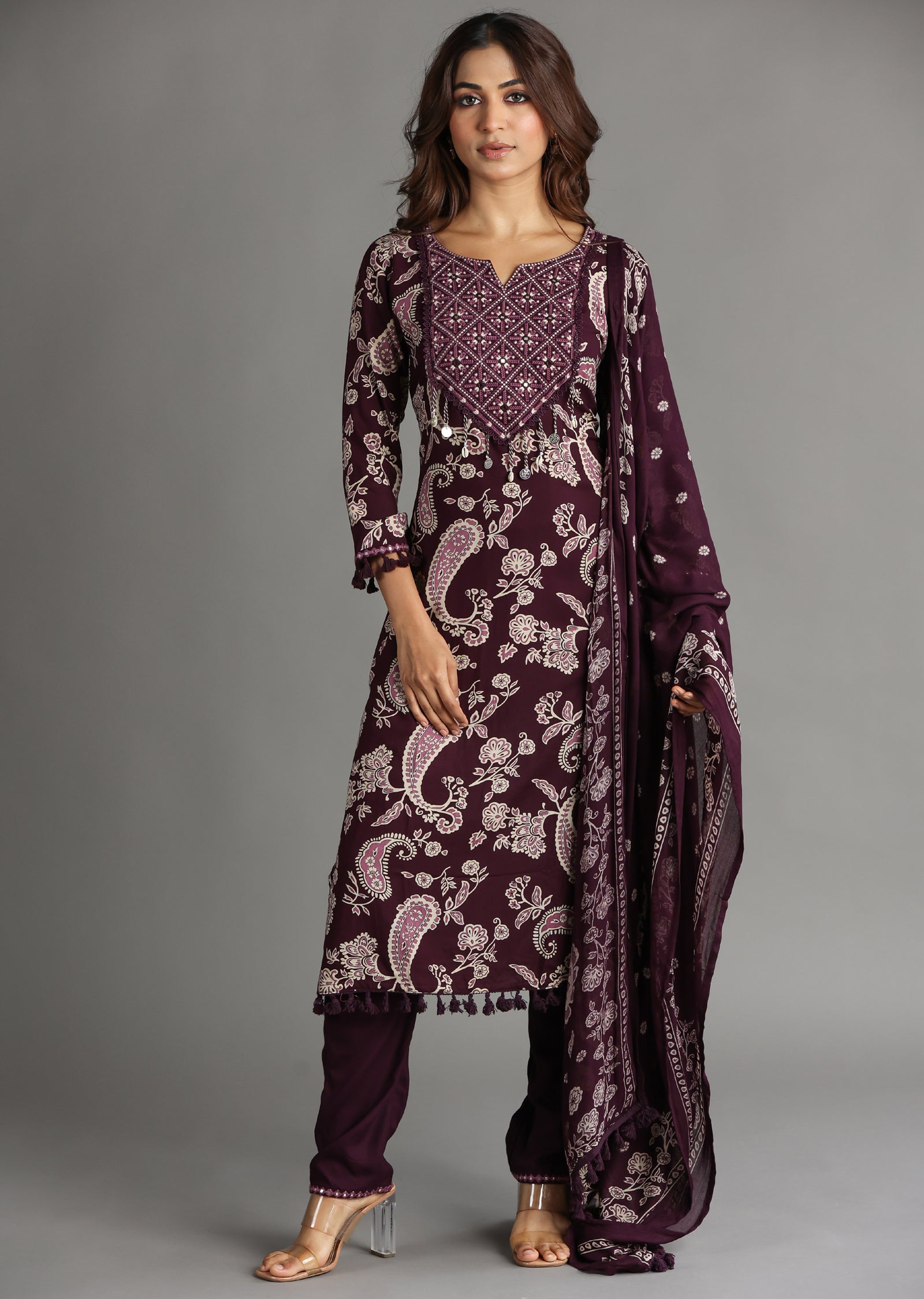 Wine Reyon Straight Cut Suit