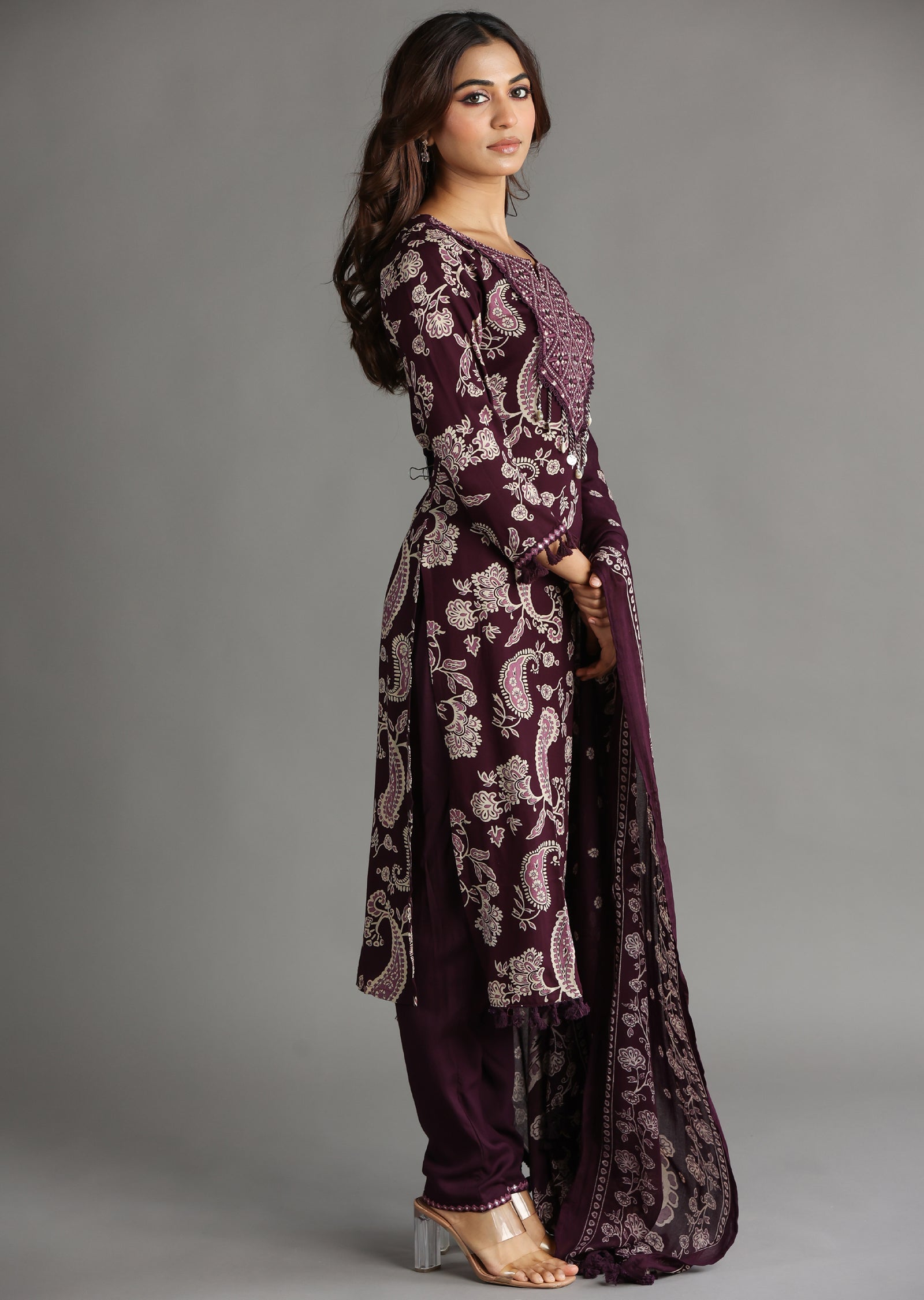 Wine Reyon Straight Cut Suit
