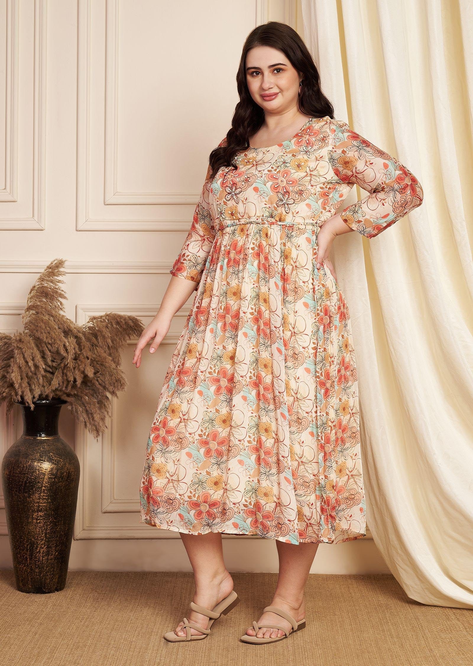 Beige Chinnon Midi Dress