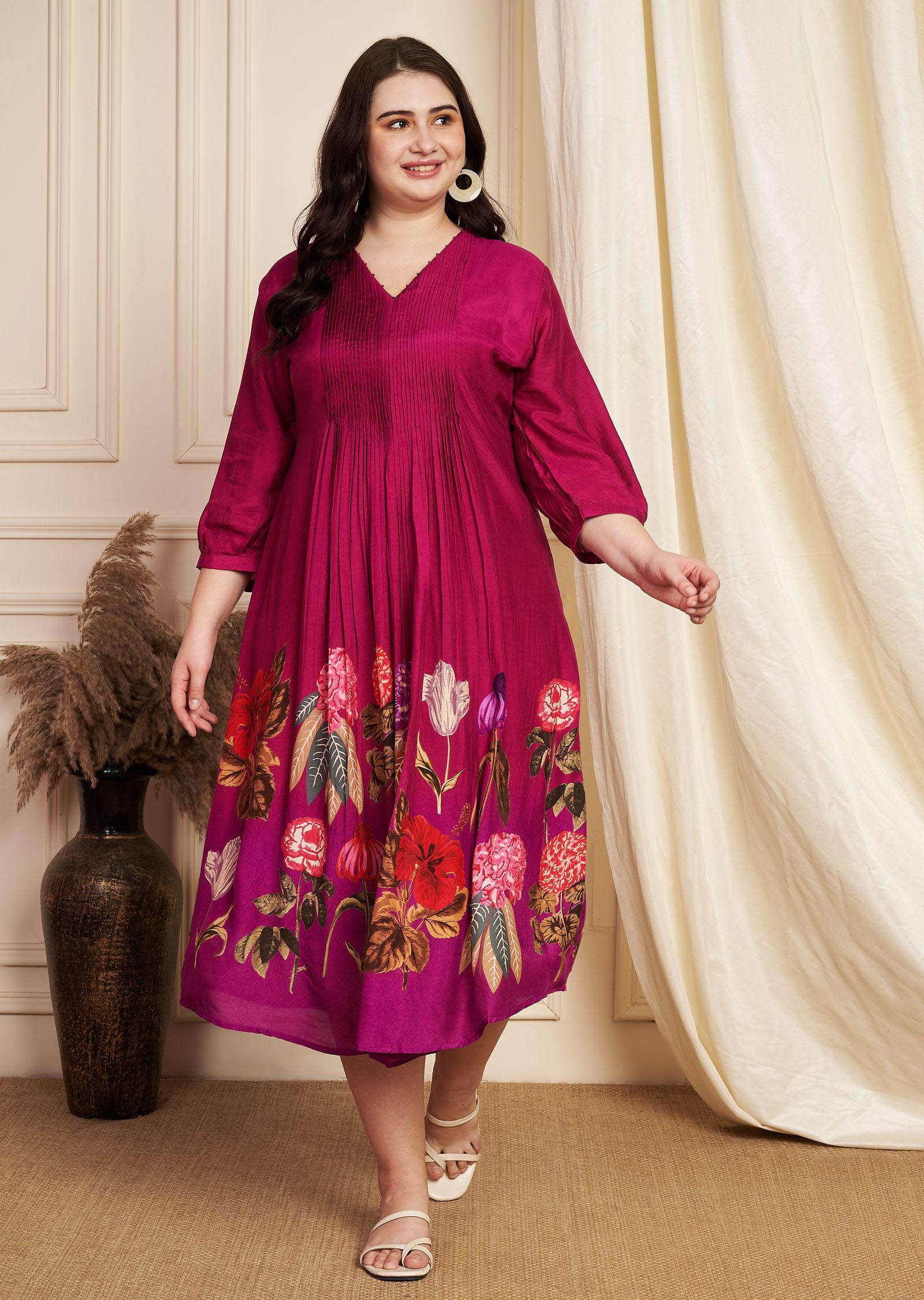 Magenta Dola Silk Midi Dress1