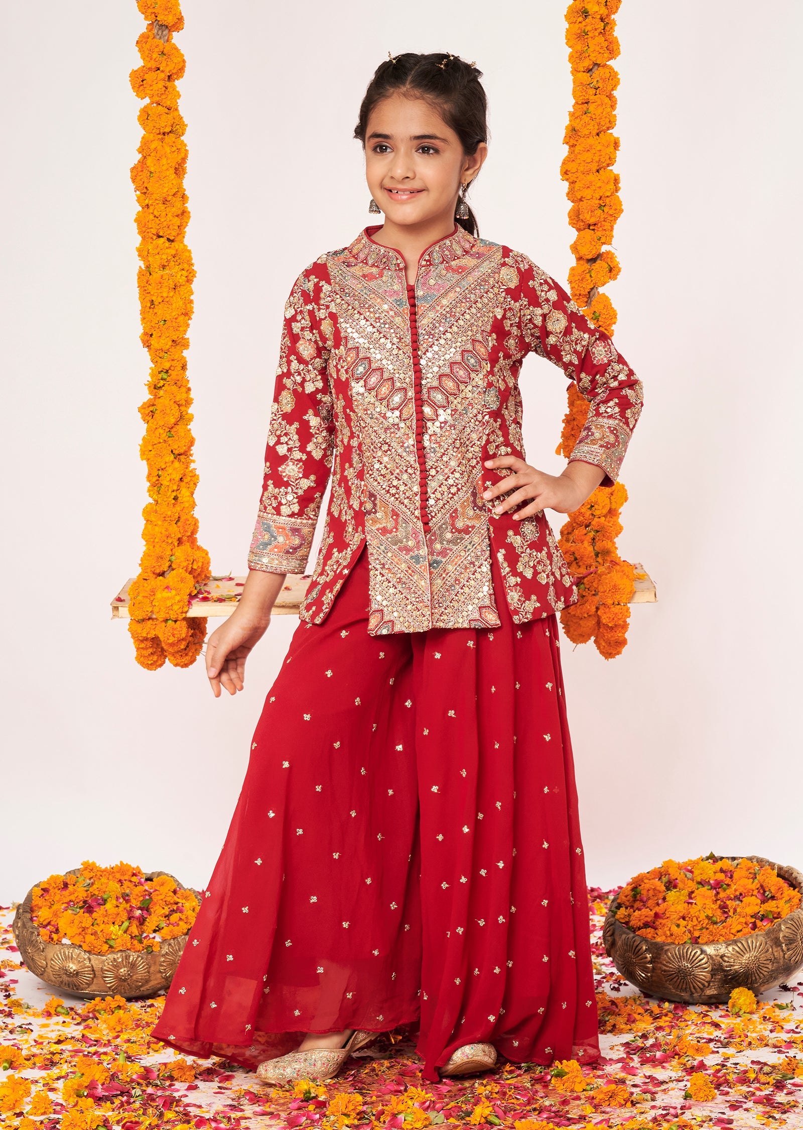 Maroon Georgette Gharara Set
