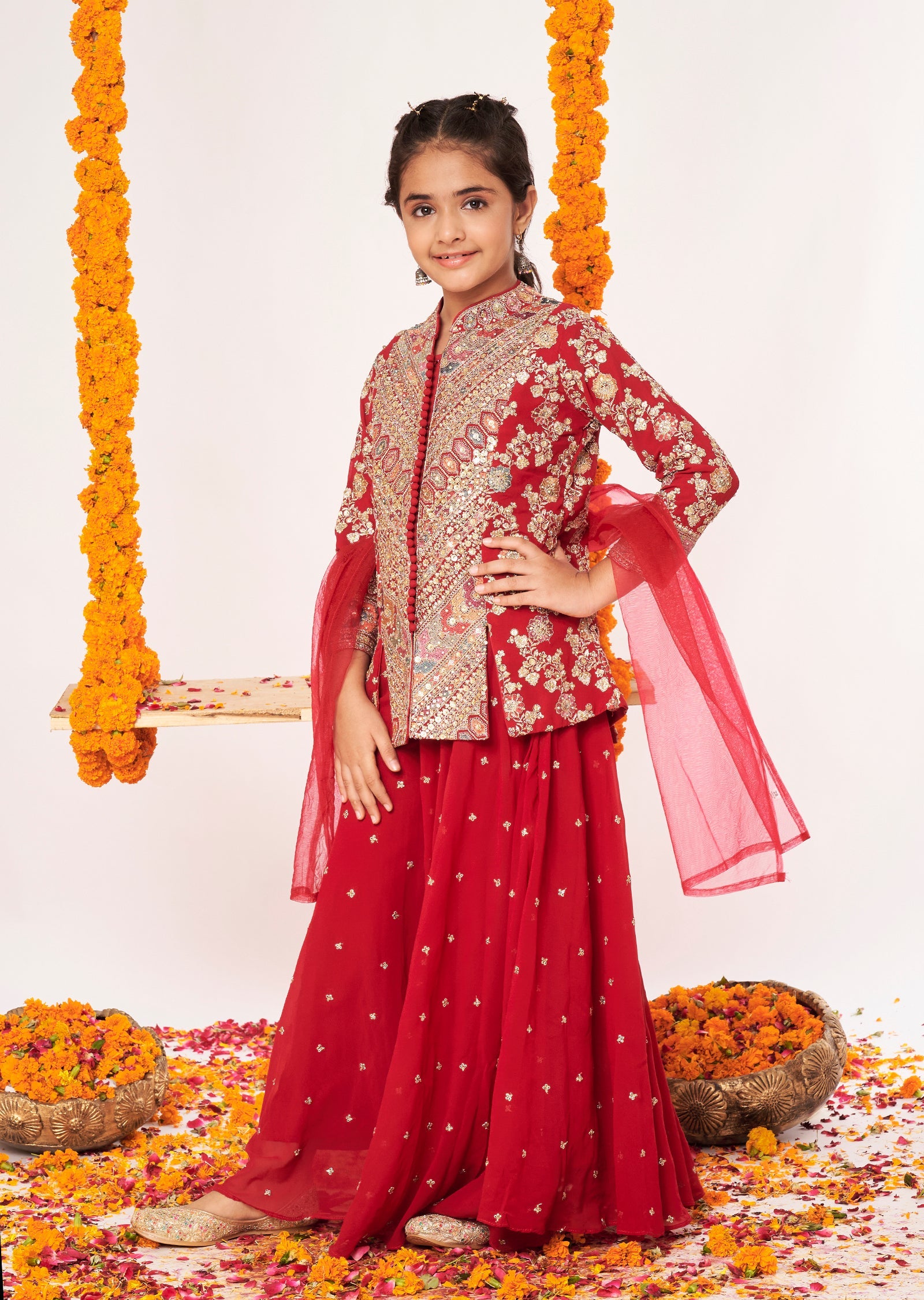 Maroon Georgette Gharara Set
