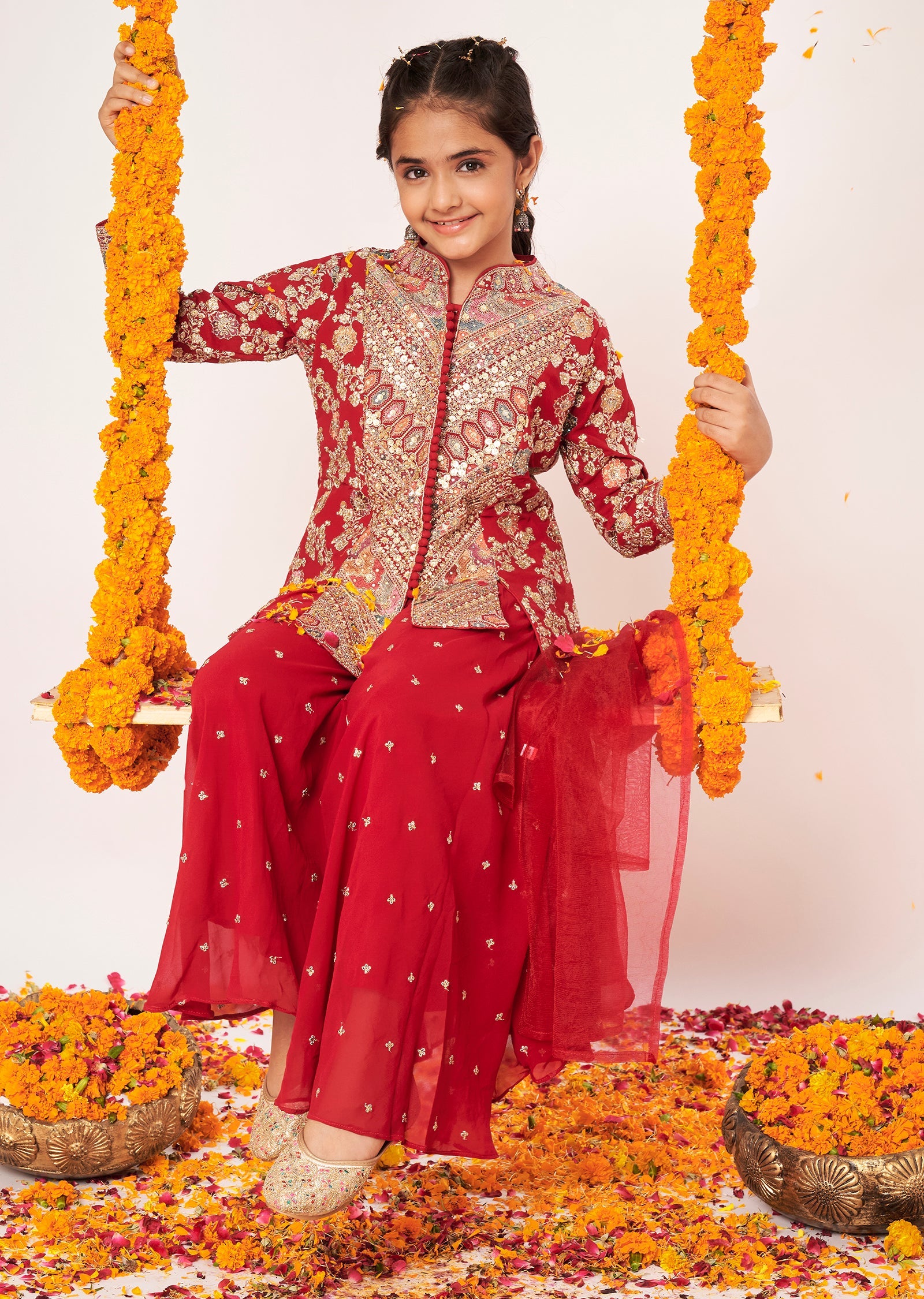 Maroon Georgette Gharara Set