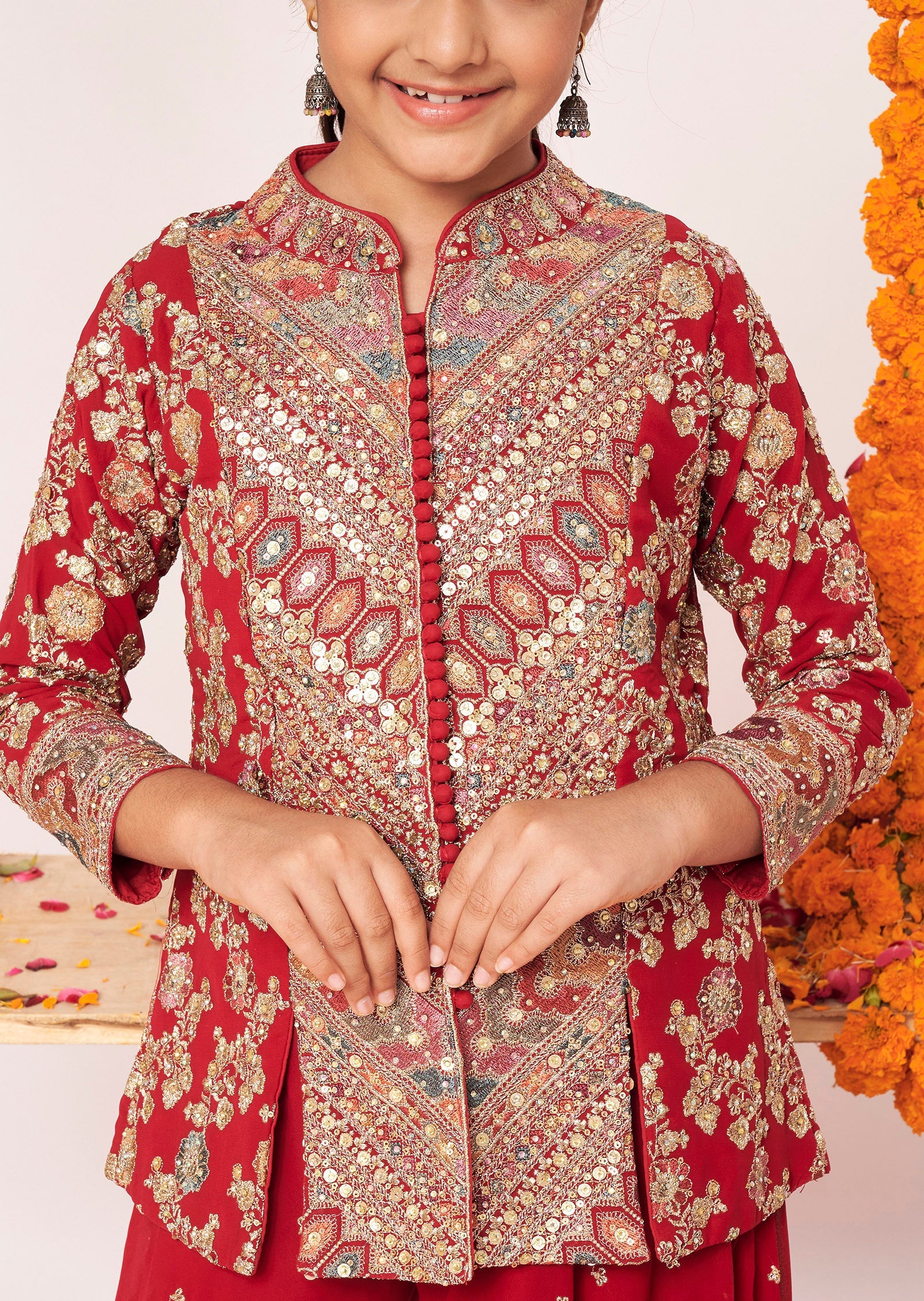 Maroon Georgette Gharara Set