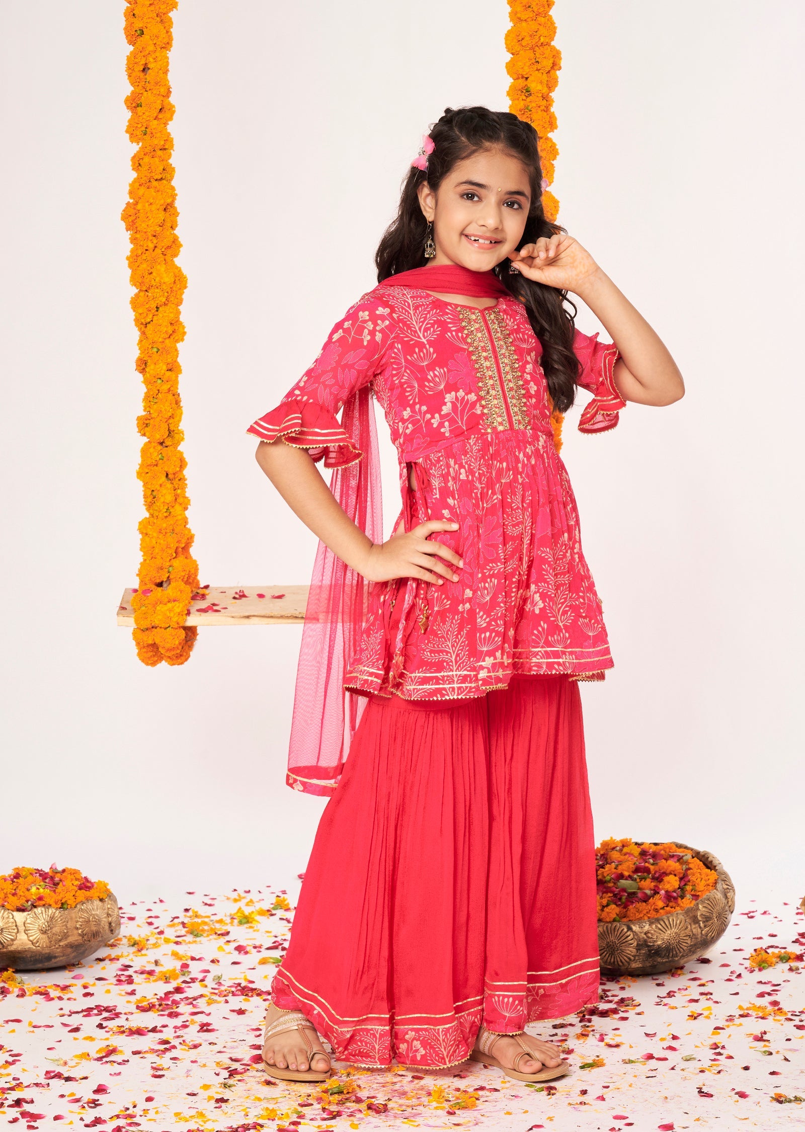 Rani Pink Chinnon Gharara Set