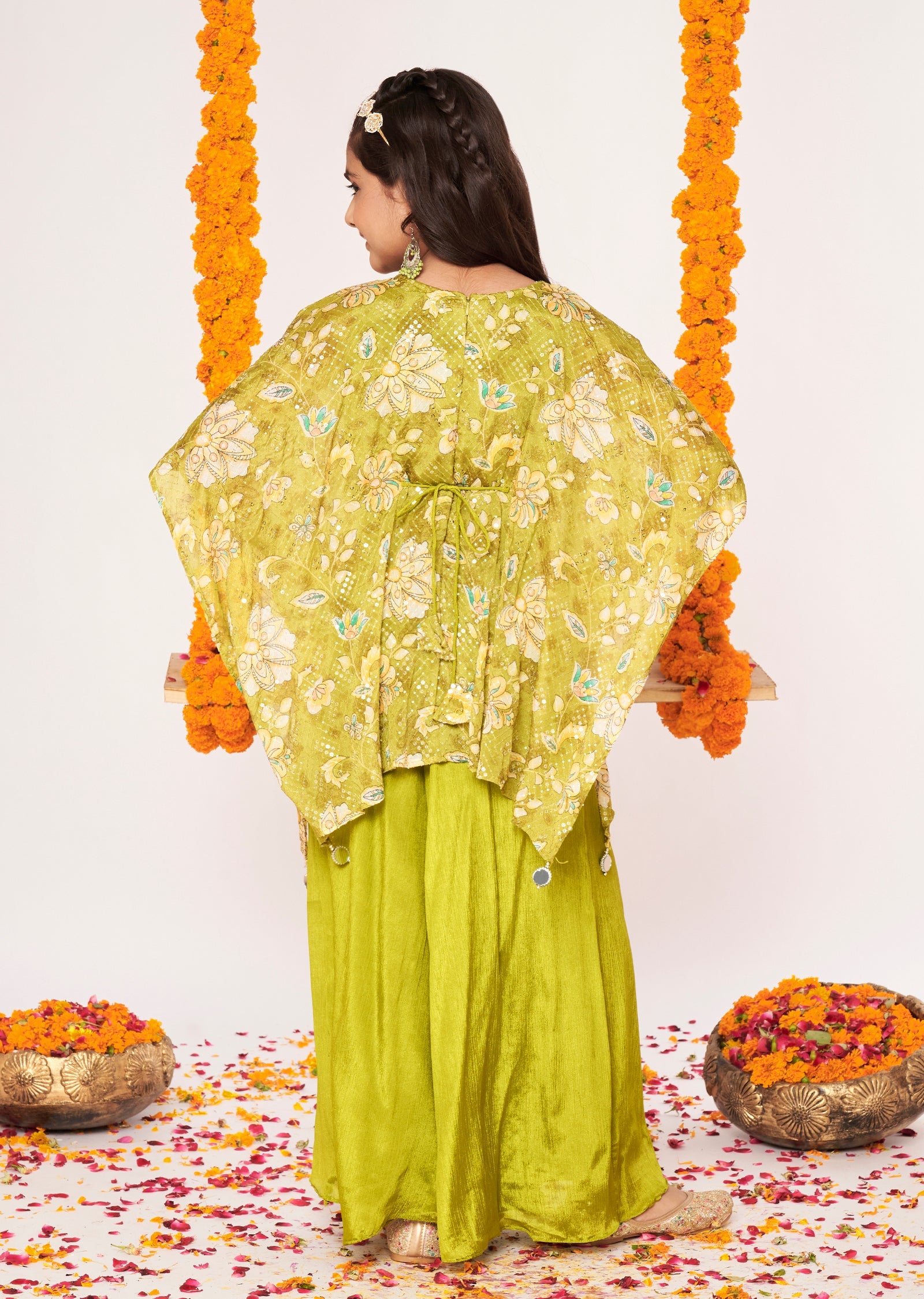 Mehndi Green Chinnon Gharara Set