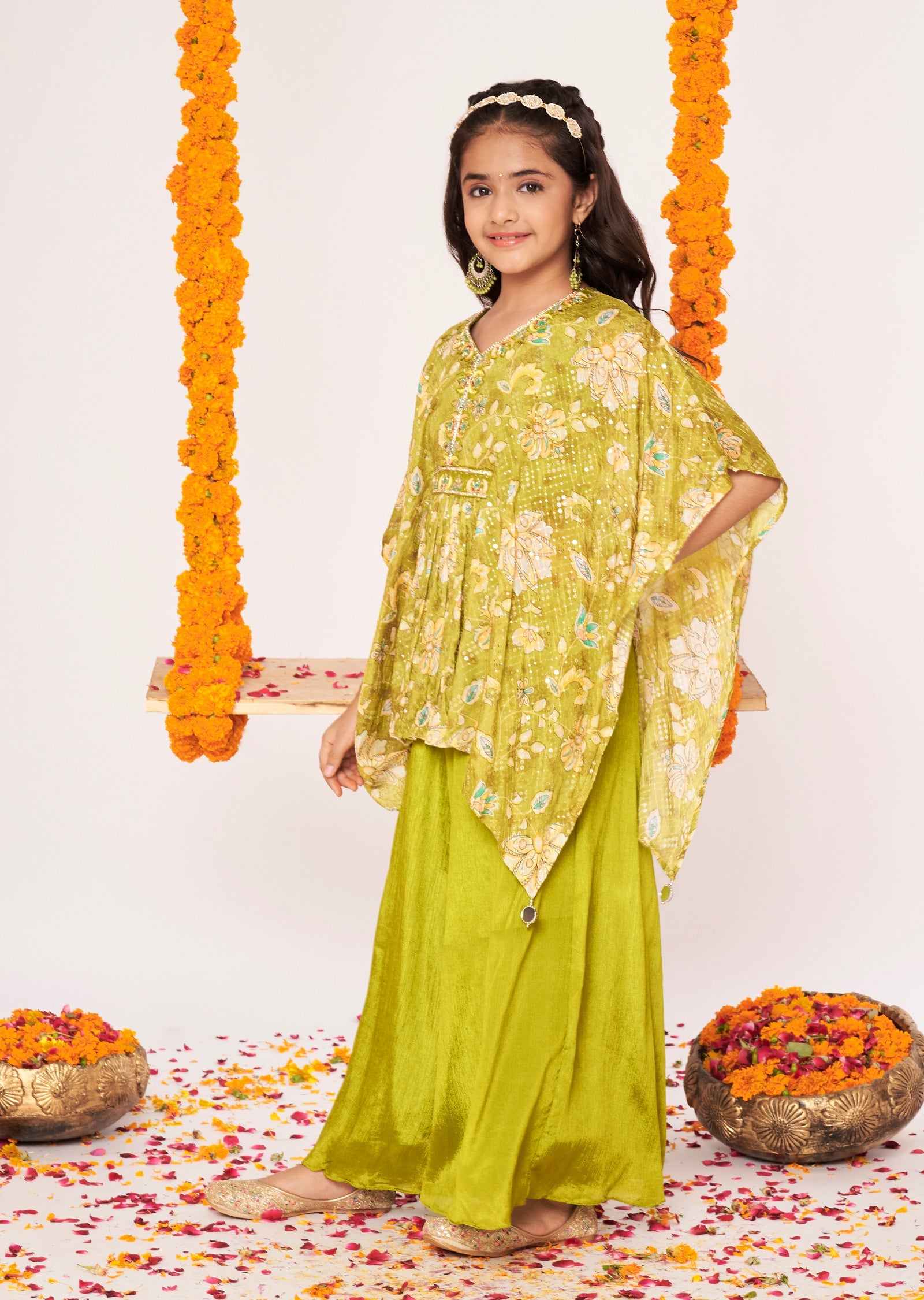 Mehndi Green Chinnon Gharara Set