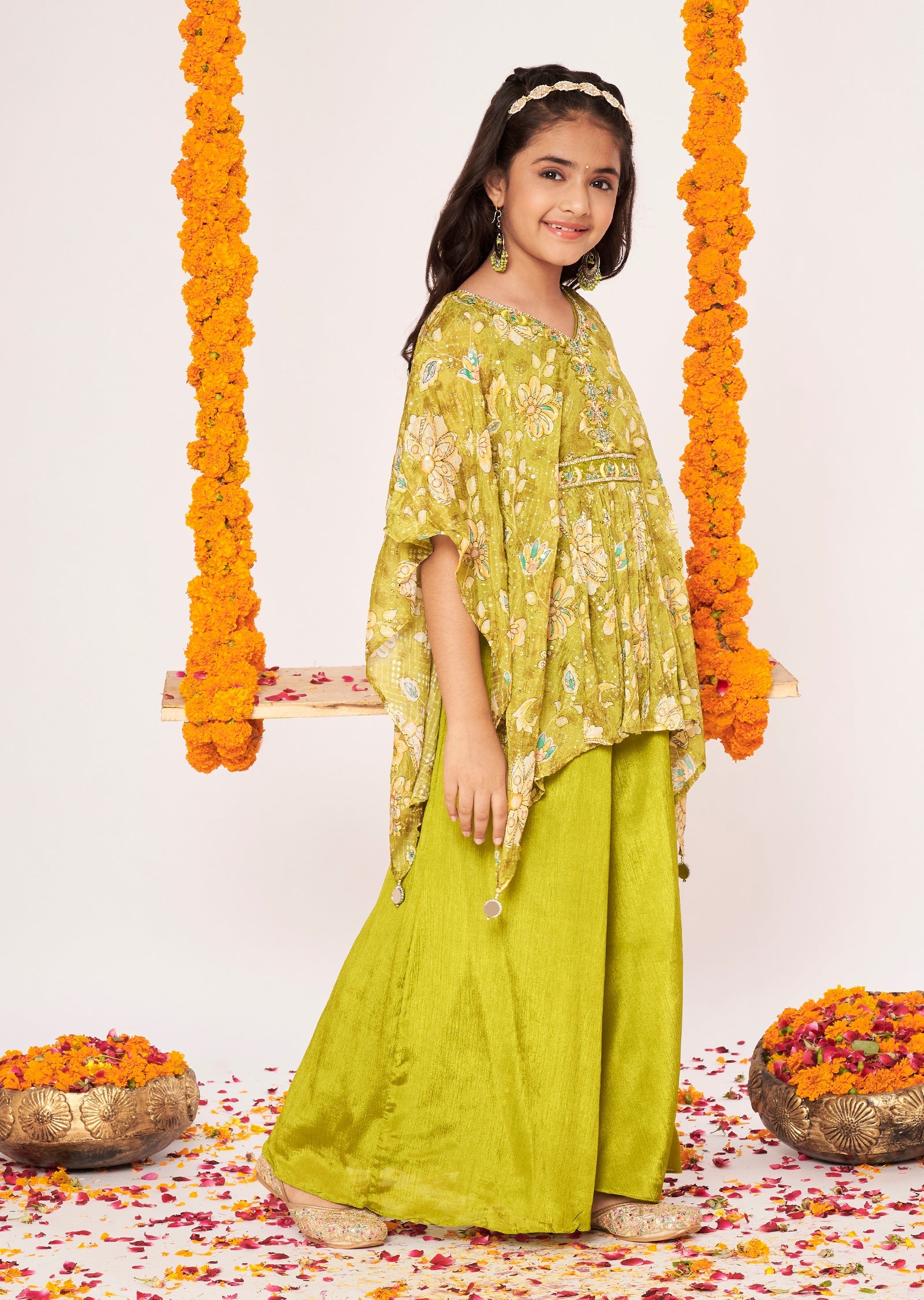 Mehndi Green Chinnon Gharara Set