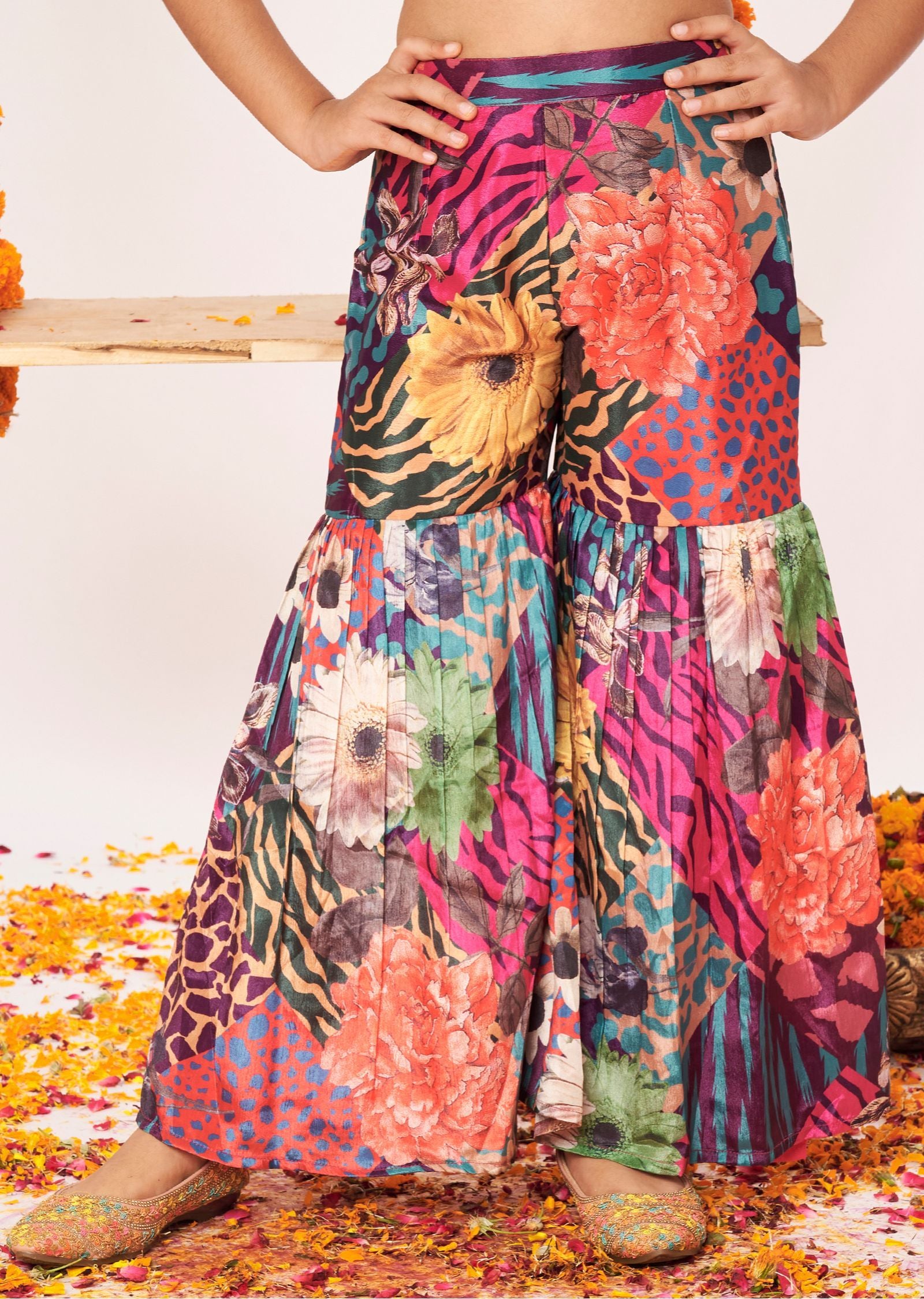 Multi Color Chinnon Gharara Set