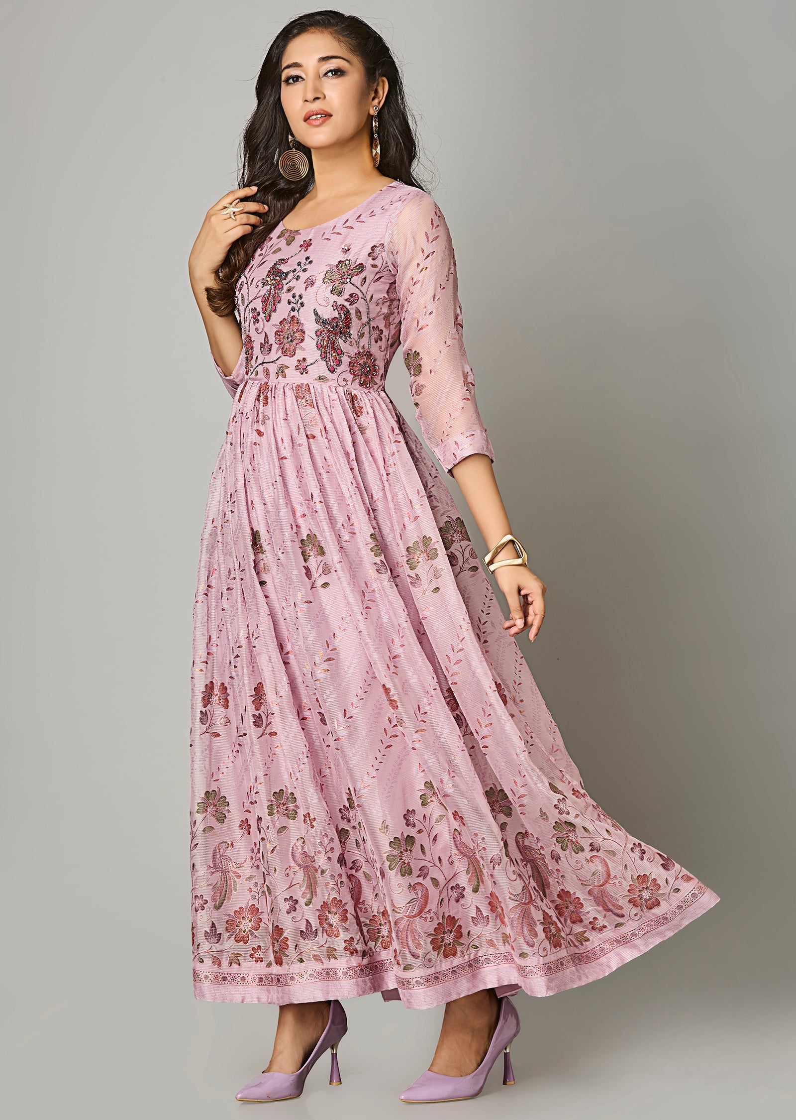 Onion Pink Chinnon Long Dress