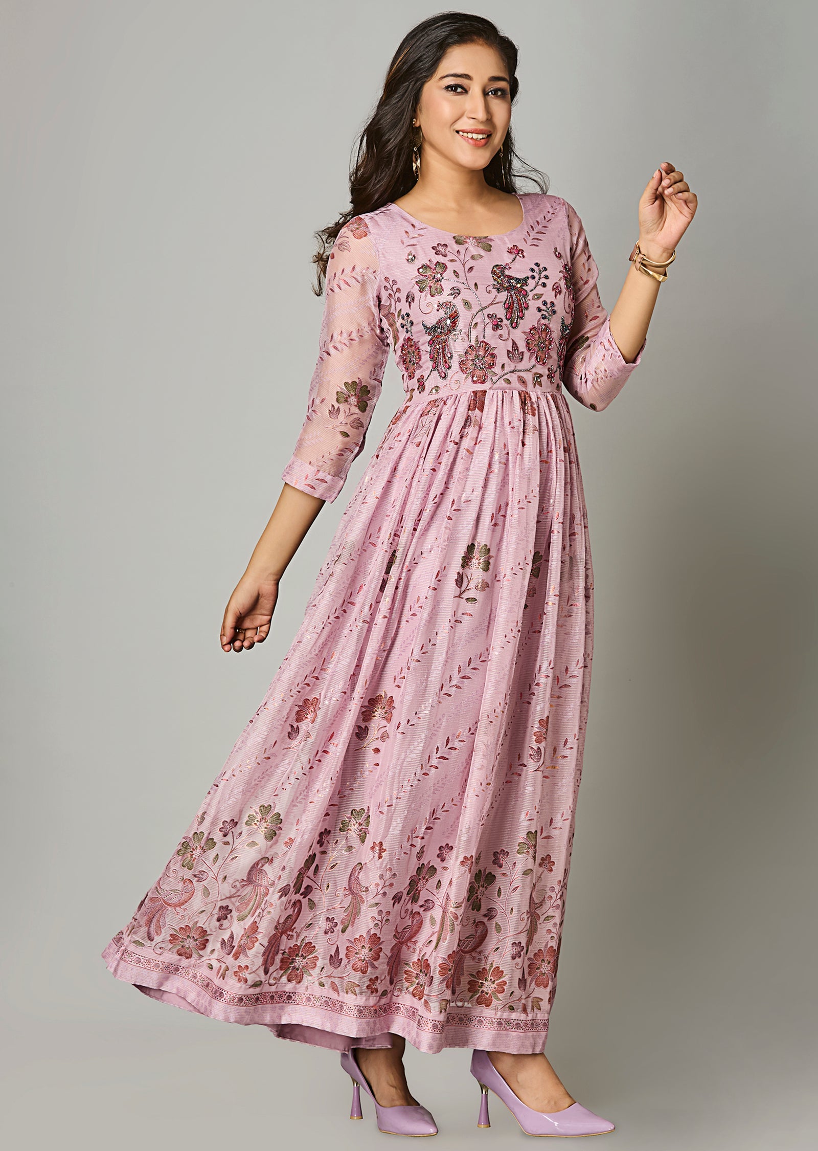 Onion Pink Chinnon Long Dress