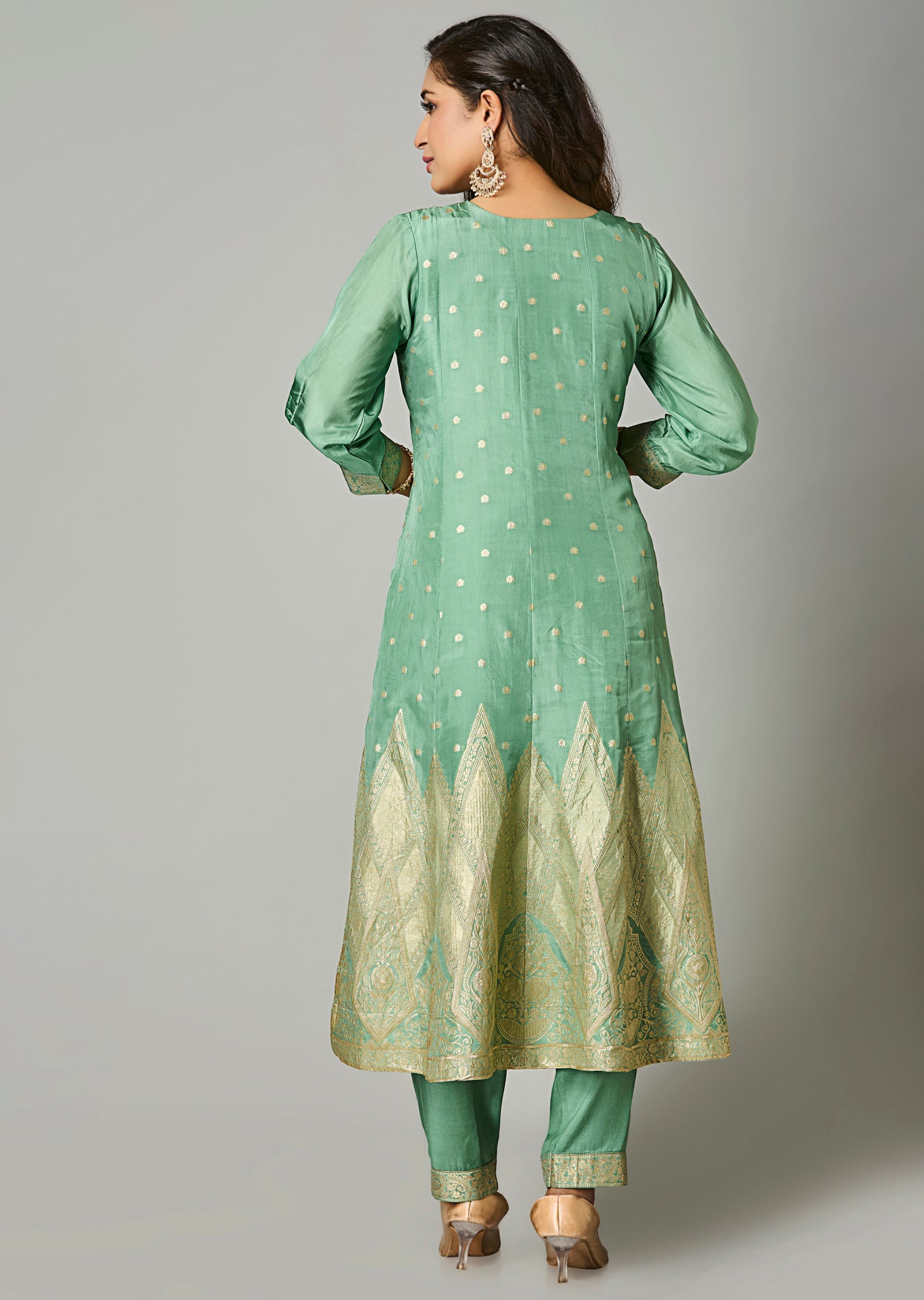 Dusty Green Silk Anarkali Suit