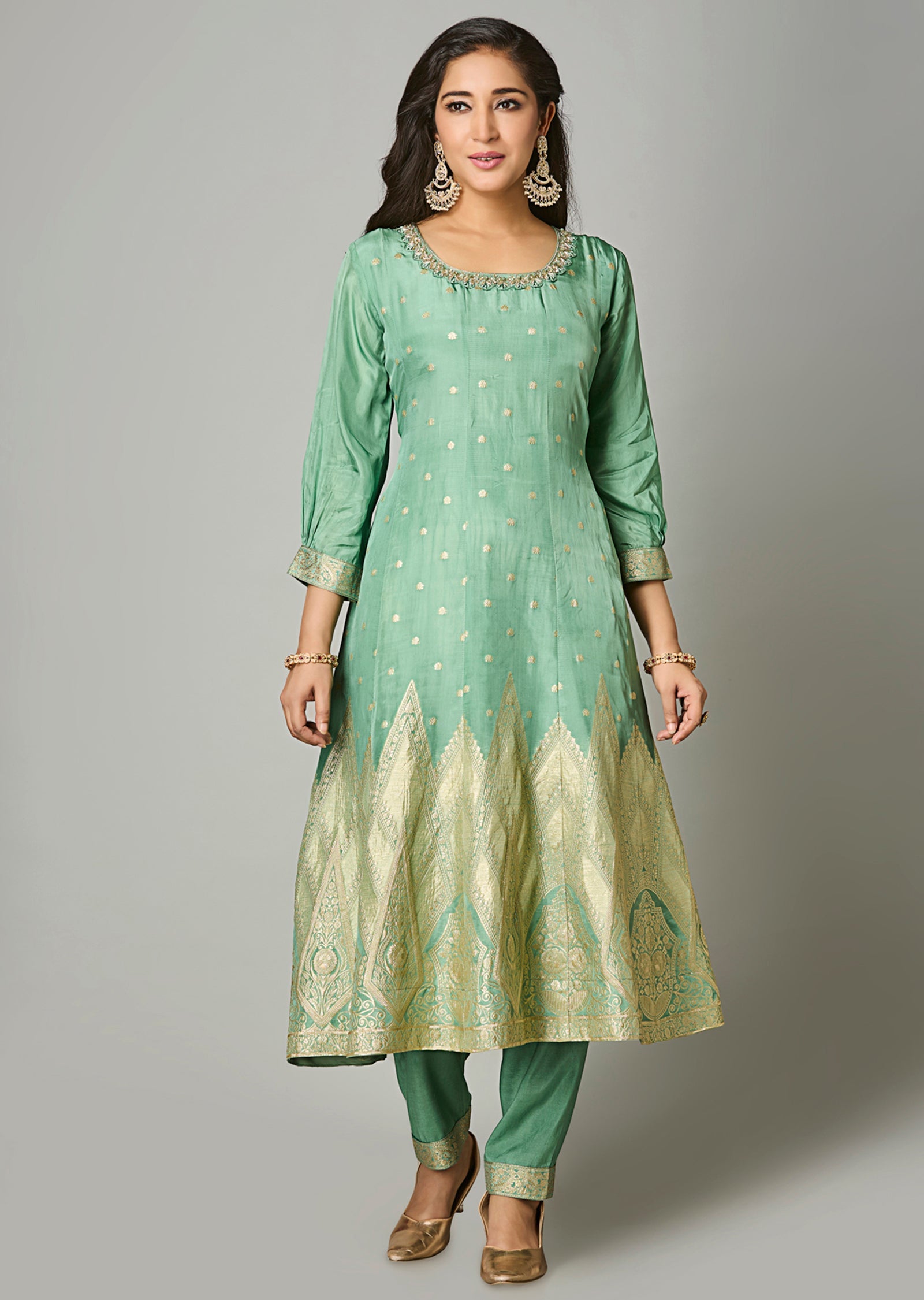 Dusty Green Silk Anarkali Suit