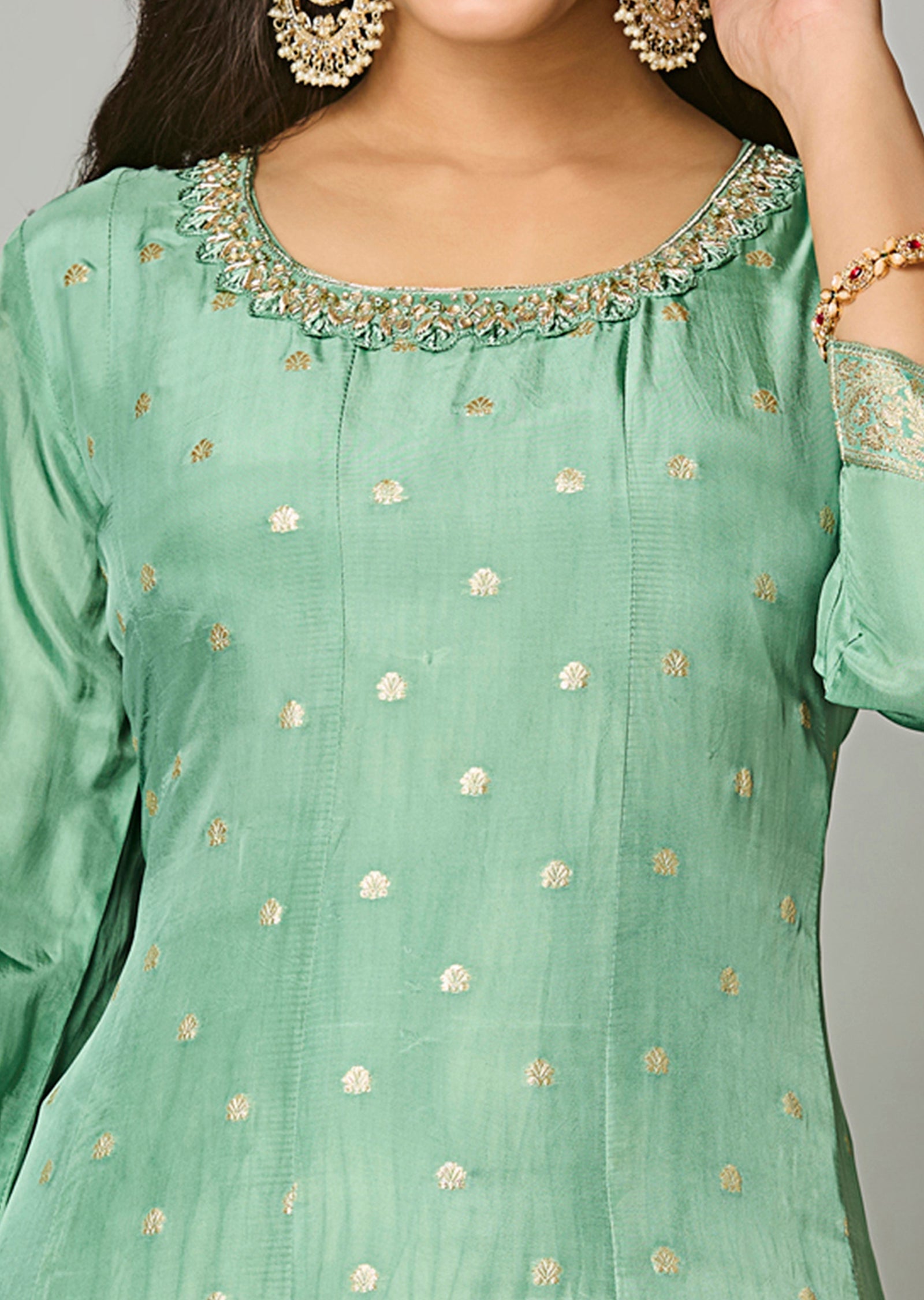 Dusty Green Silk Anarkali Suit