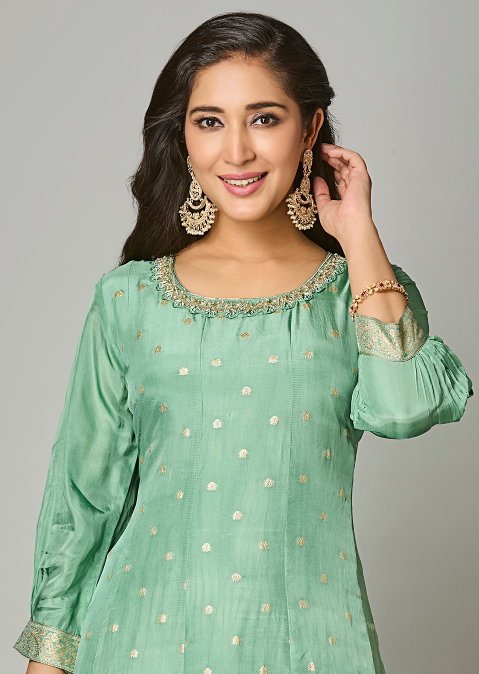 Dusty Green Silk Anarkali Suit