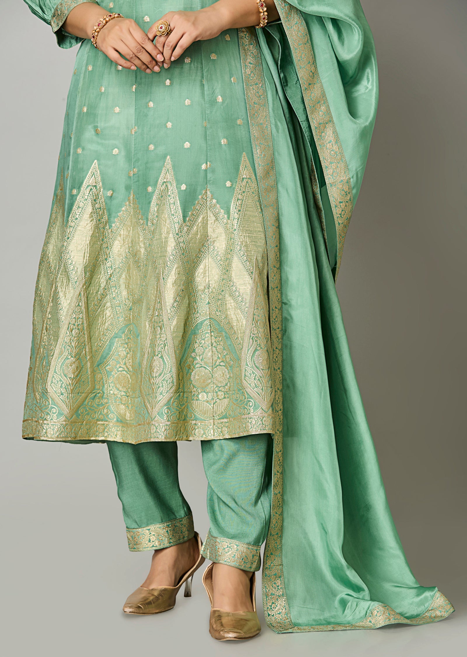 Dusty Green Silk Anarkali Suit