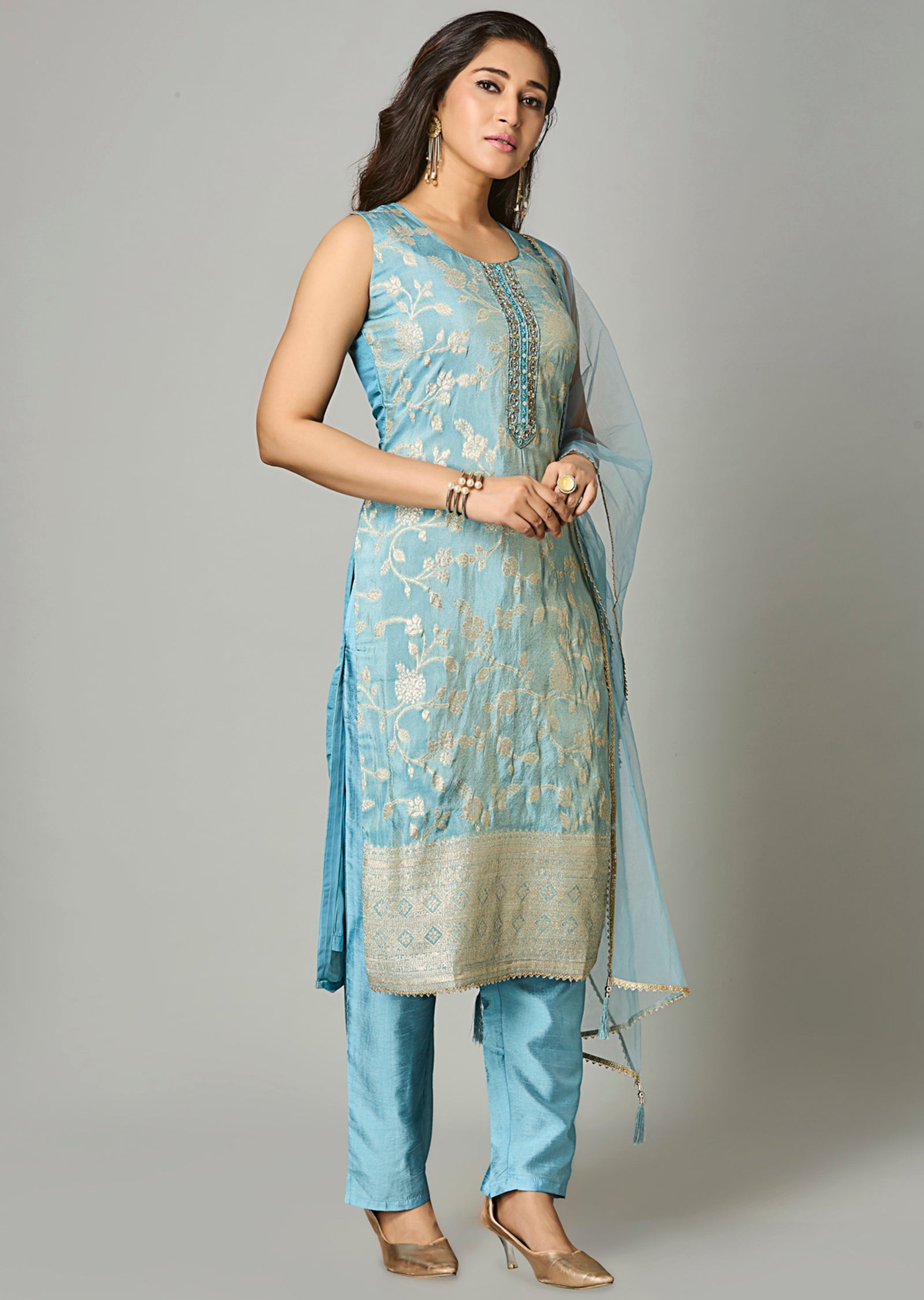 Dusty Blue Tissue Straight Cut Suit