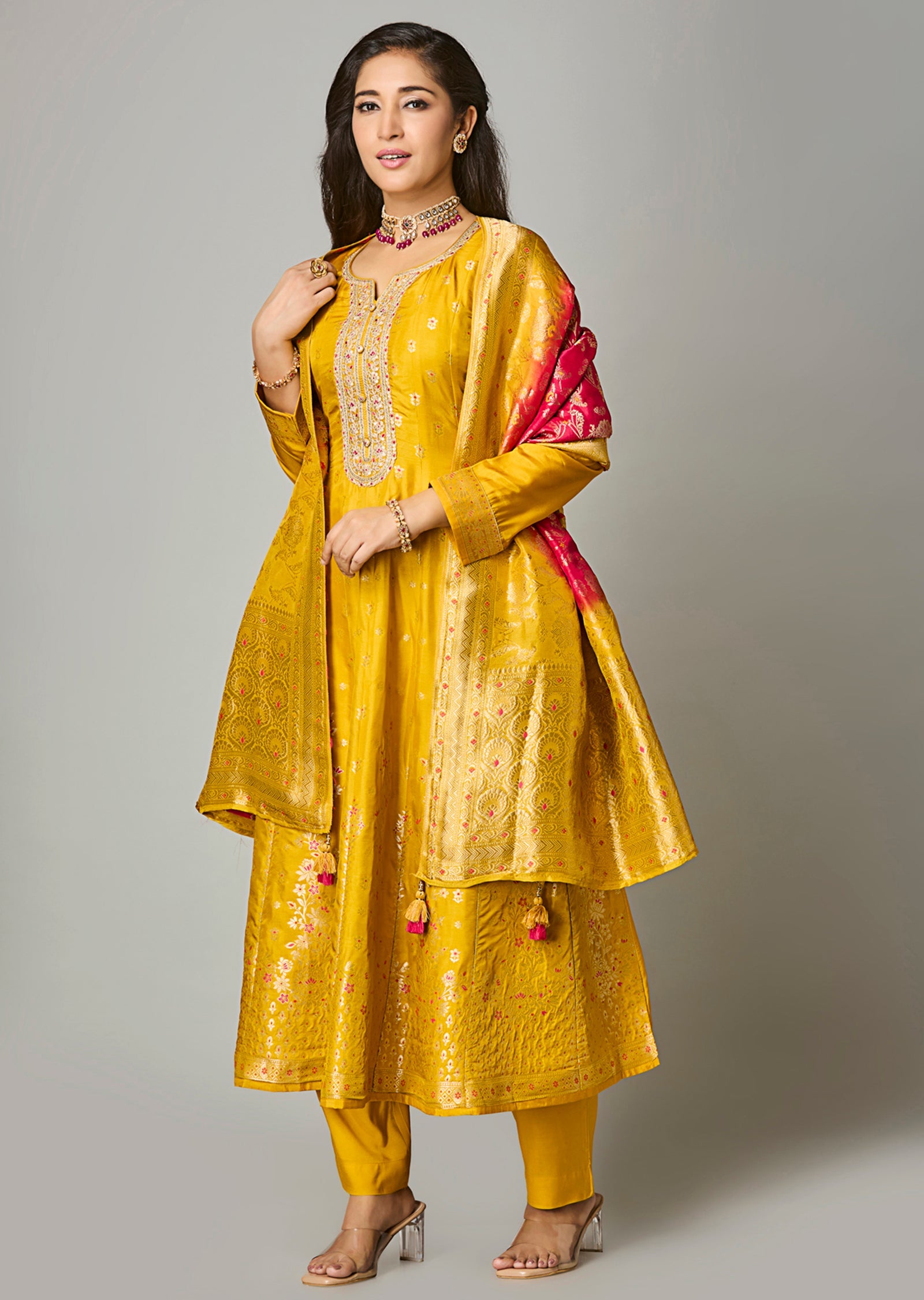 Yellow Silk Anarkali Suit