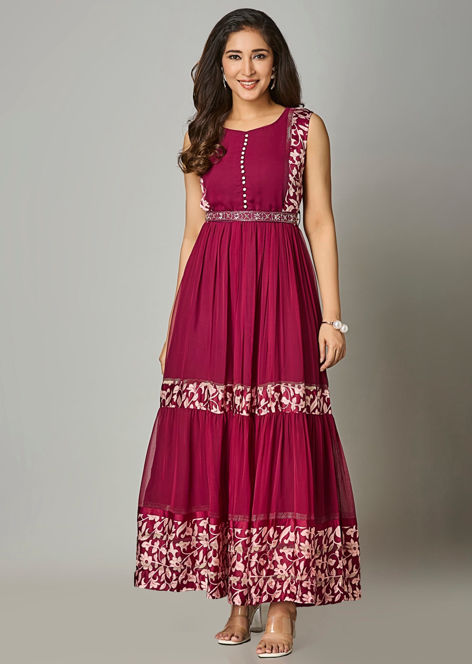Magenta Georgette Long Dress