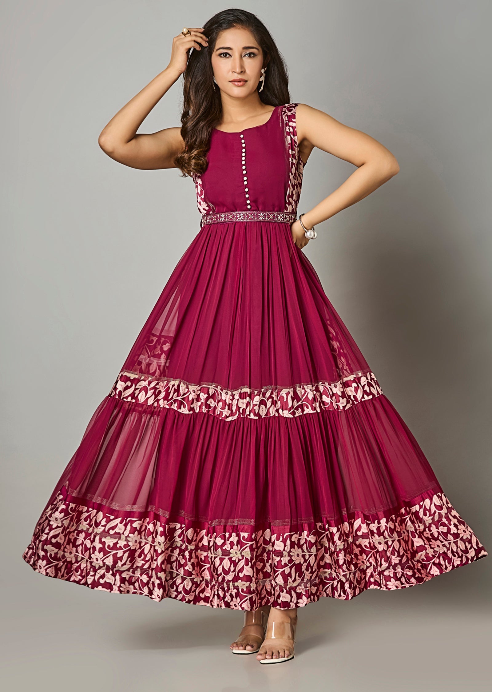 Magenta Georgette Long Dress